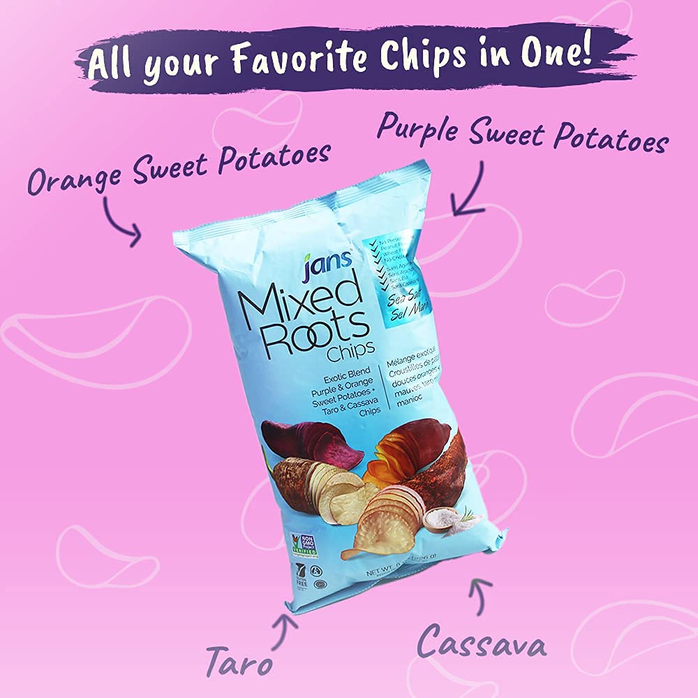 Mixed Roots All Natural Vegetable Chips - Sea Salt Flavor, 8oz | Gluten-Free, Vegan Snacks for Parties, Healthy On-The-Go Food, School Lunch & Movie Night Treats