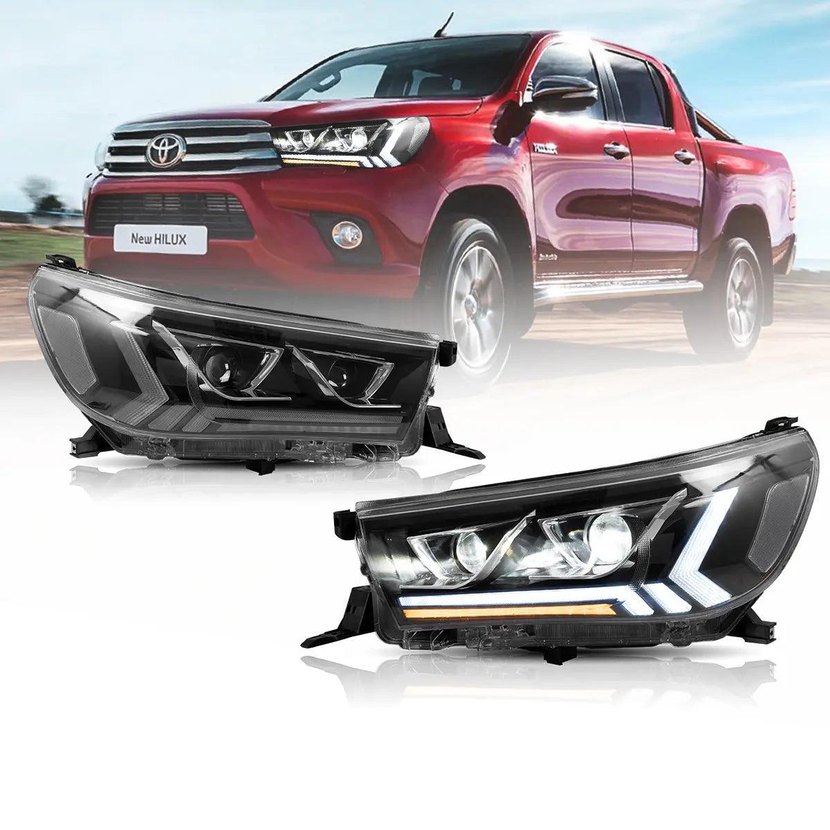 High-Performance LED Headlight Assembly - Dual Beam Projector (Black) for 2015-2020 Toyota Hilux SR5 8th Gen (GUN125, GUN126R) Pre-Facelift - Upgrade Your Night Driving & Off-Road Adventures