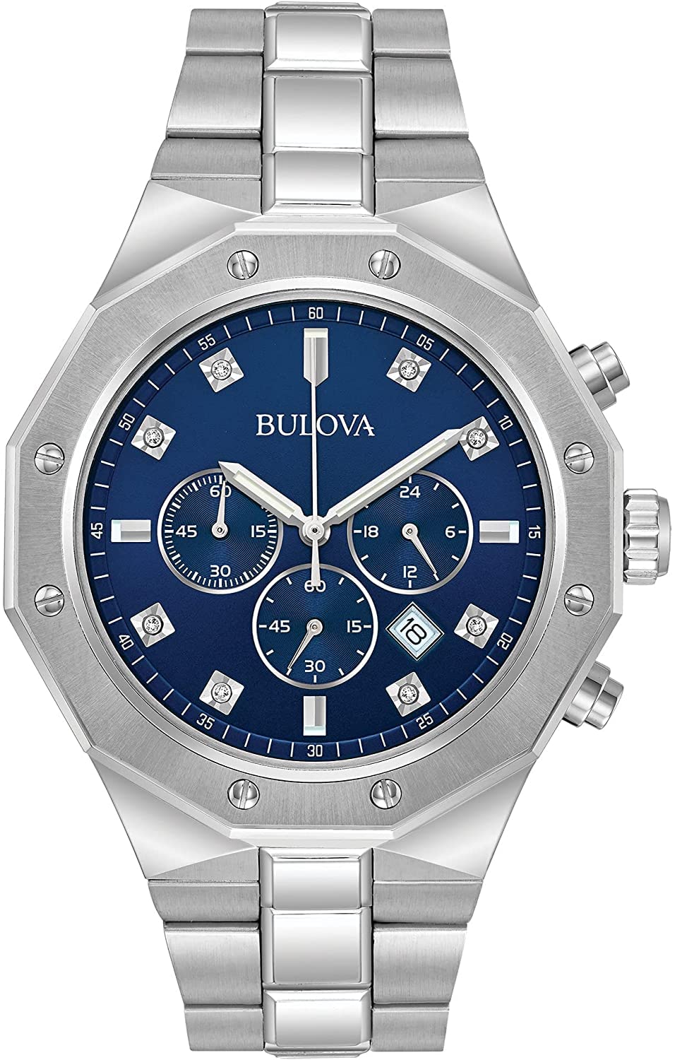 Bulova Men's Classic Diamond 6-Hand Chronograph Quartz Watch with Calendar Date, Luminous Markers, 100M Water Resistant, 44mm Case - Perfect for Business, Formal Events & Luxury Gift Giving (Model 96D138)