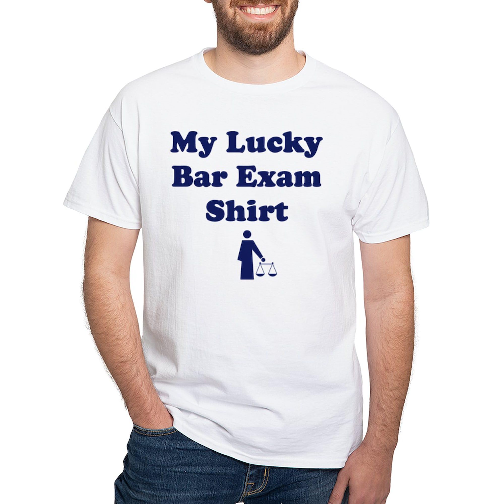 Bar Exam Good Luck T-Shirt for Men - 100% Cotton Classic White Graphic Tee - Perfect for Law Students & Graduates Celebrating Success