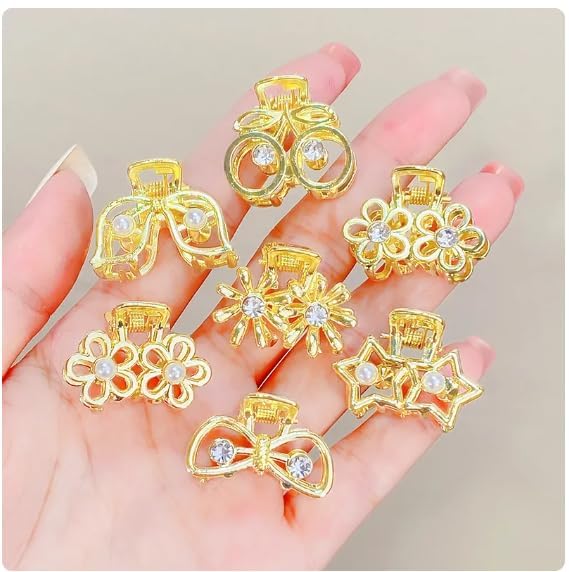Livecool Handmade Pearl & Crystal Hair Clips - Elegant Gold Geometric Hair Barrettes & Bobby Pins for Women & Girls (2pcs Metal Small Claw) - Perfect for Weddings, Parties & Daily Hair Styling