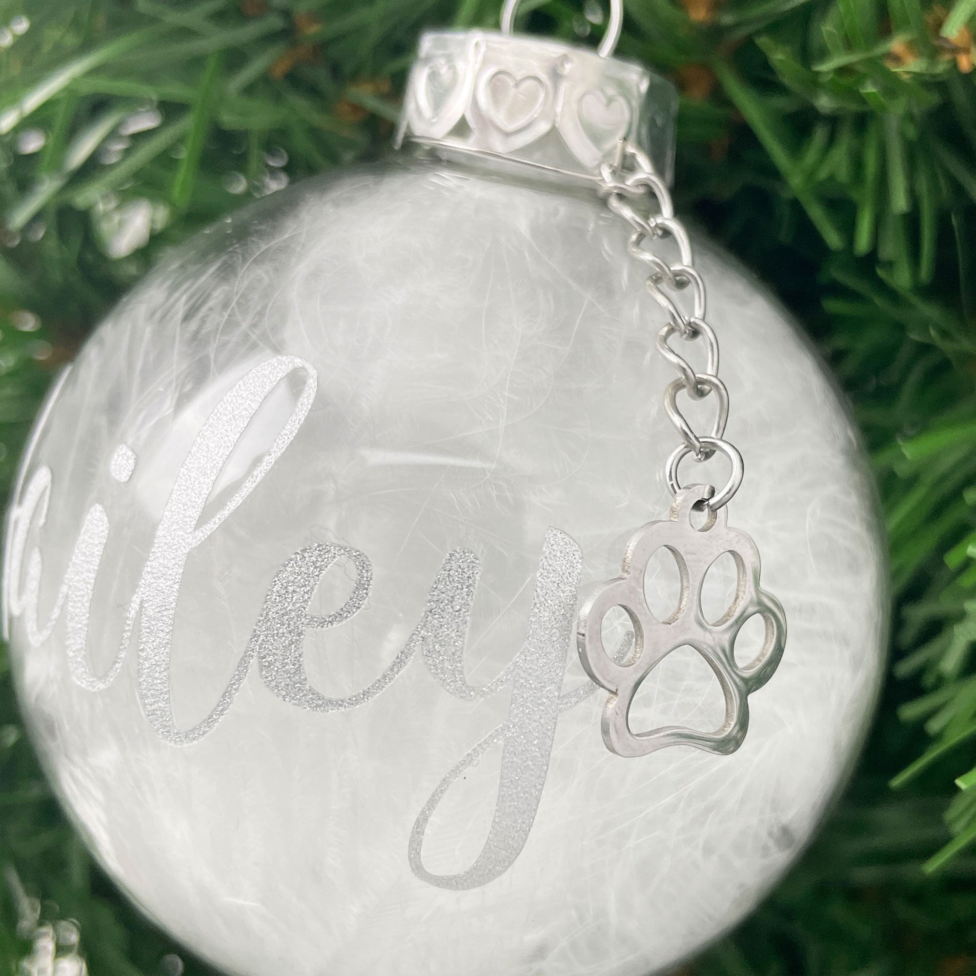 Personalized White Feather Filled Glass Pet Memorial Ornament with Paw Charm - Perfect for Pet Loss Remembrance, Sympathy Gifts & Memorial Keepsakes