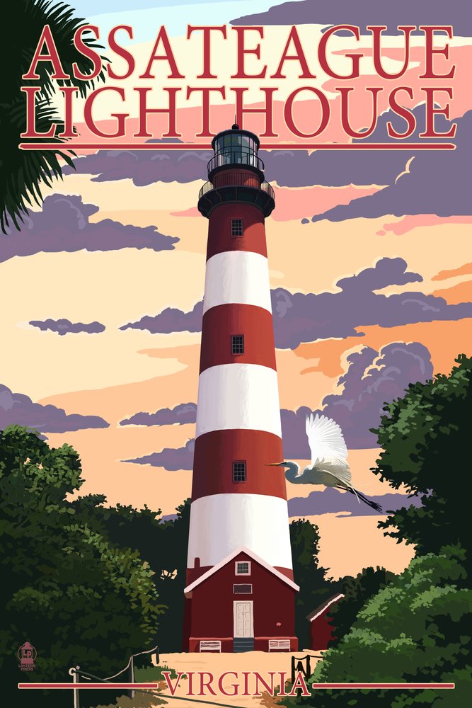Lantern Press 16x24 Inch Giclee Print - Assateague Virginia Lighthouse Wall Art - Perfect for Living Room, Bedroom & Office Decor