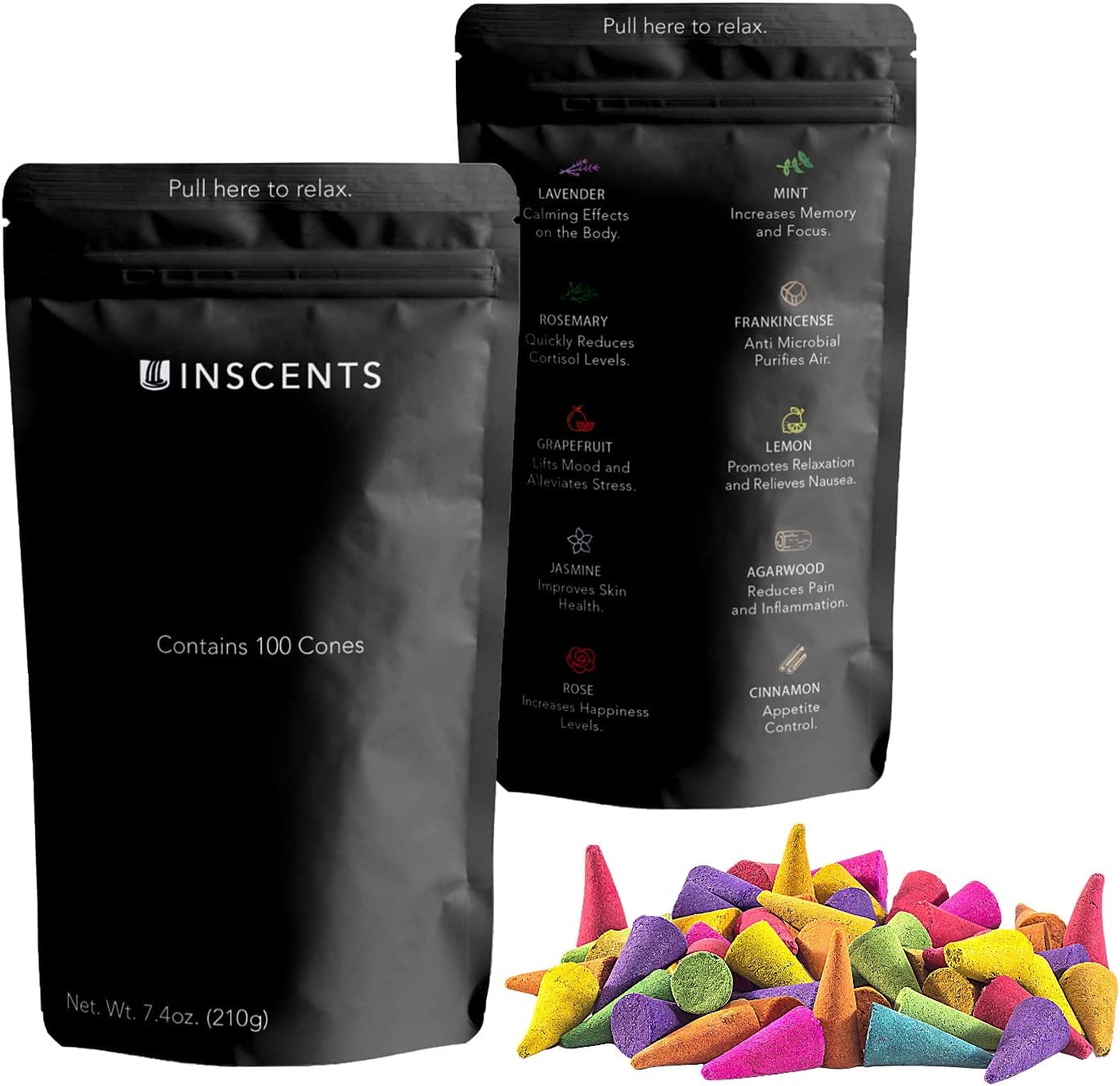 Inscents Waterfall® 100% Natural Backflow Incense Cones - 100 Pack for Relaxation, Meditation & Mindfulness | Rose, Lavender, Mint, Lemongrass Aromatherapy | Perfect for Yoga, Spa, Home Decor and Stress Relief
