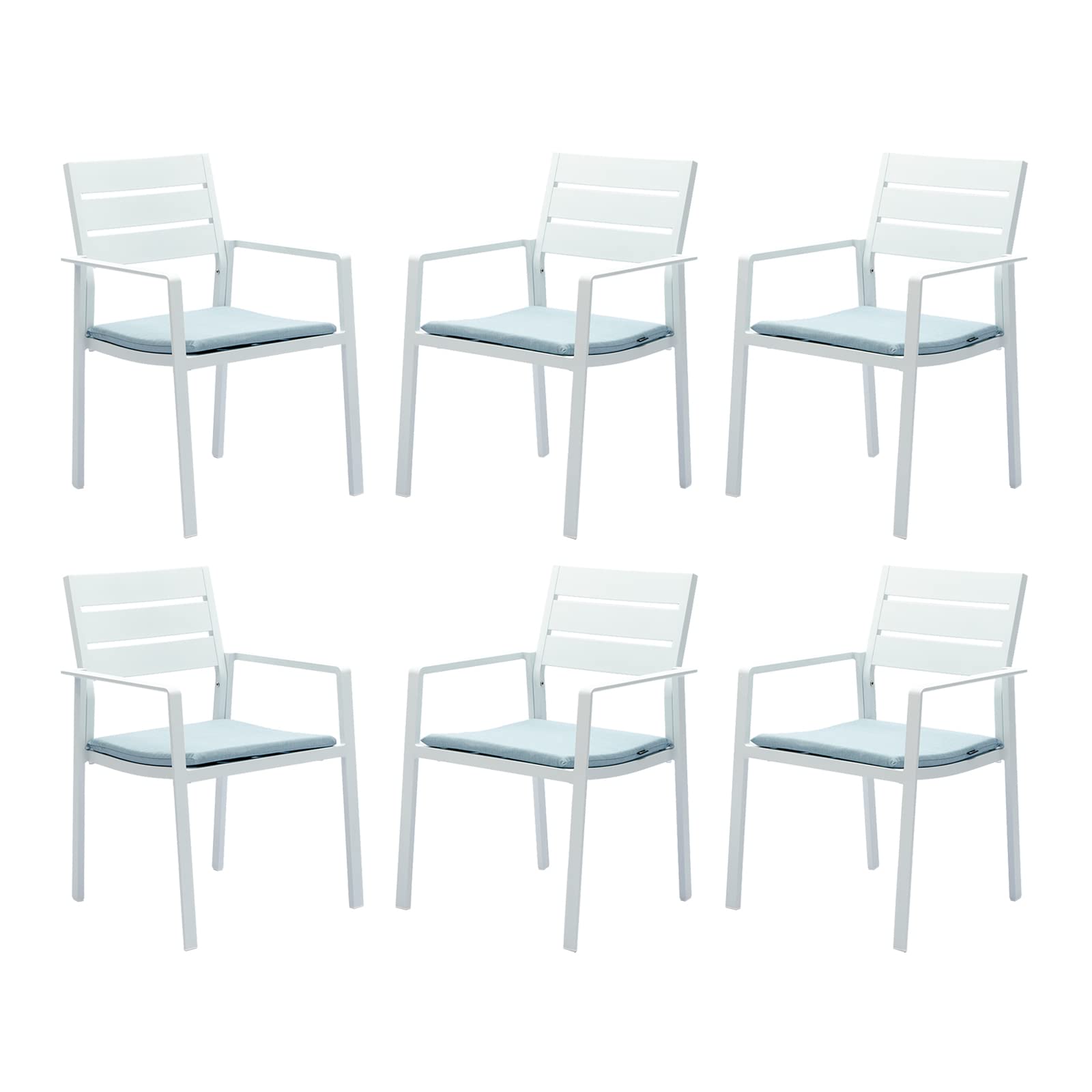6-Piece Patio Dining Chairs Set - Stackable Outdoor Aluminum Frame Armchairs with Wide Seats for Backyard, Garden, Poolside - Weather-Resistant White Frame (Perfect for Outdoor Entertaining & Dining)