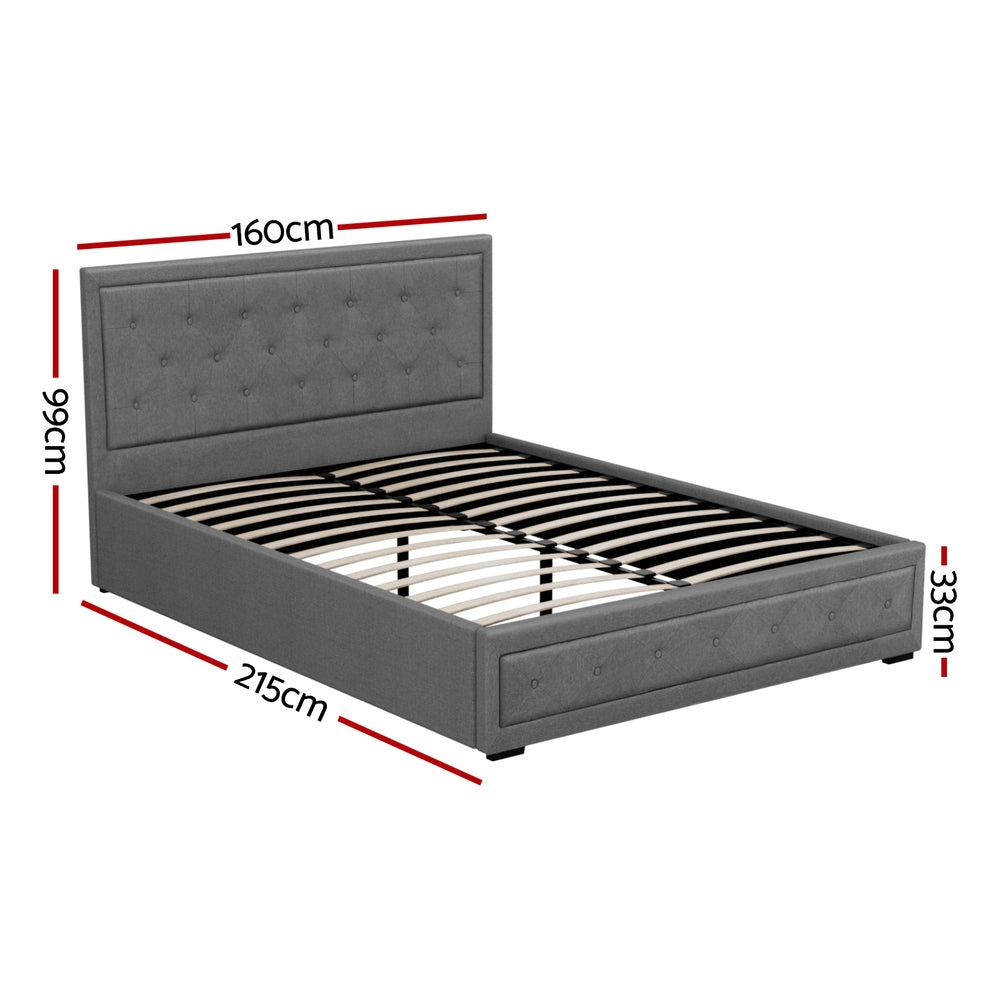 Bronte Queen Bed Frame with Storage - Grey Upholstered Platform Bed for Small Spaces & Modern Bedrooms
