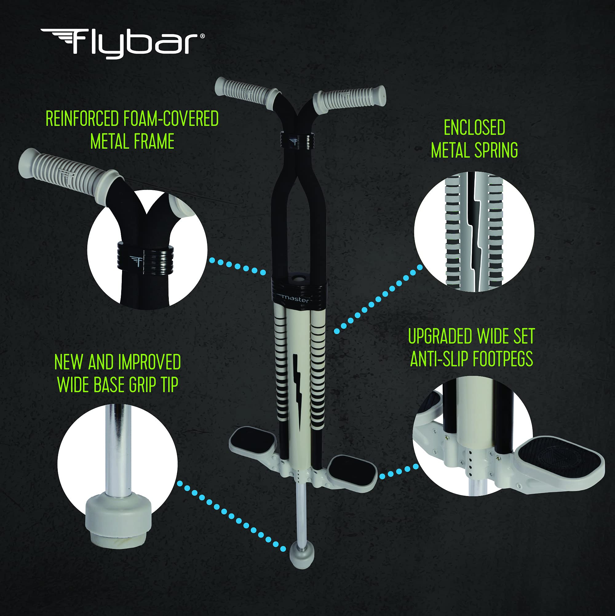 Flybar Master Pogo Stick for Kids & Teens - Outdoor Bouncing Toy for Ages 9+, Supports 80-160 lbs with Easy-Grip Handles & Anti-Slip Pegs - Perfect for Backyard Play, Birthday Gifts, and Active Outdoor Fun