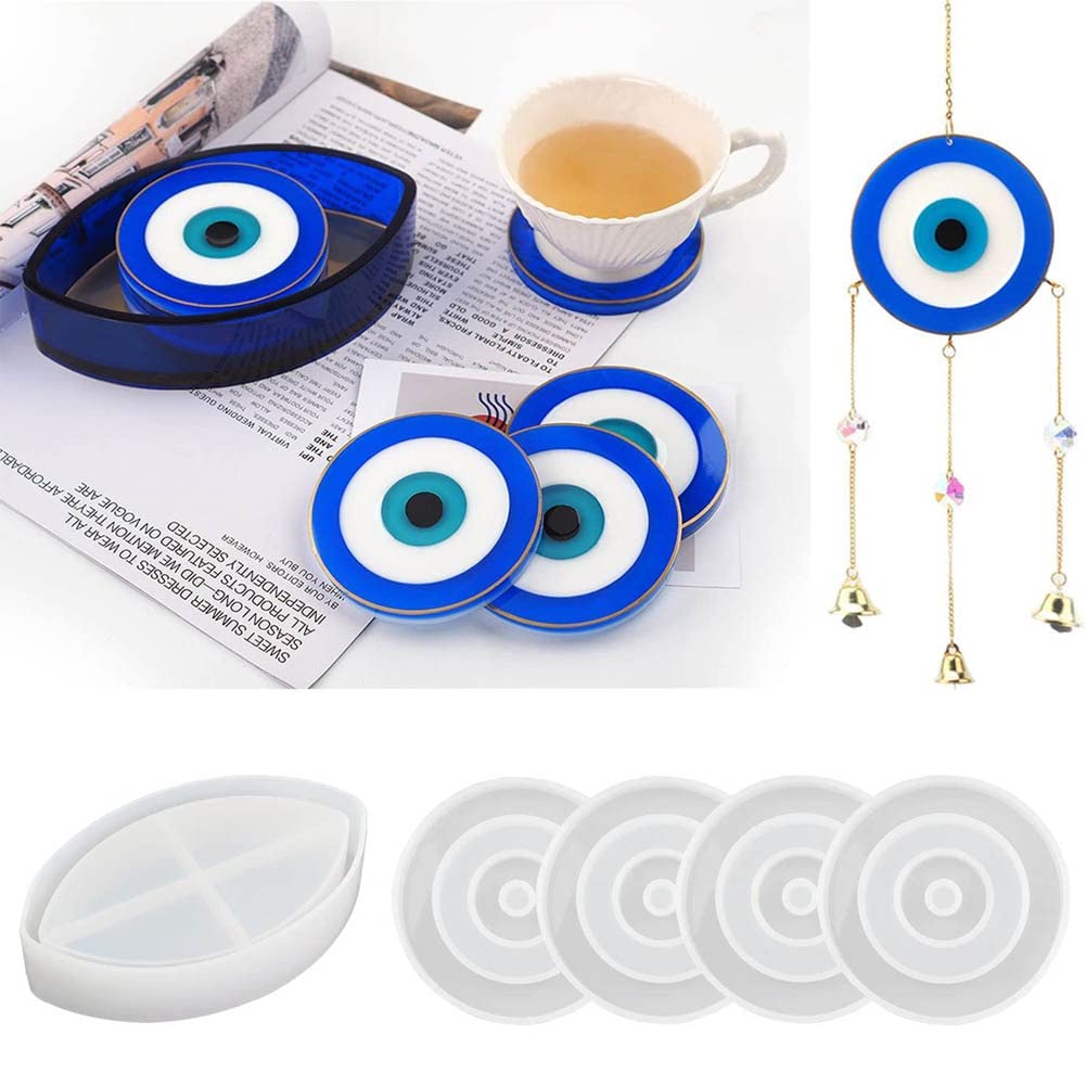 Evil Eye Coaster Resin Molds Set - DIY Epoxy Silicone Molds for Handmade Coasters, Resin Casting & Valentine's Day Crafts - Perfect for Home Decor, Gifts & Jewelry Making