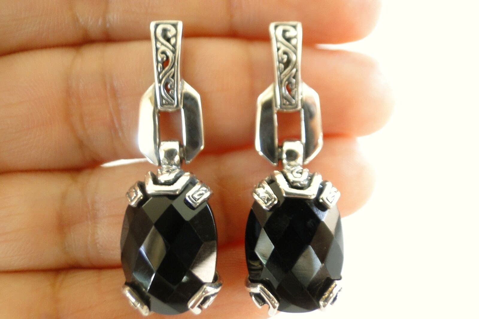 Black Onyx 925 Sterling Silver Dangle Drop Earrings for Women - Elegant Statement Stud Post Jewelry for Party, Wedding & Evening Wear