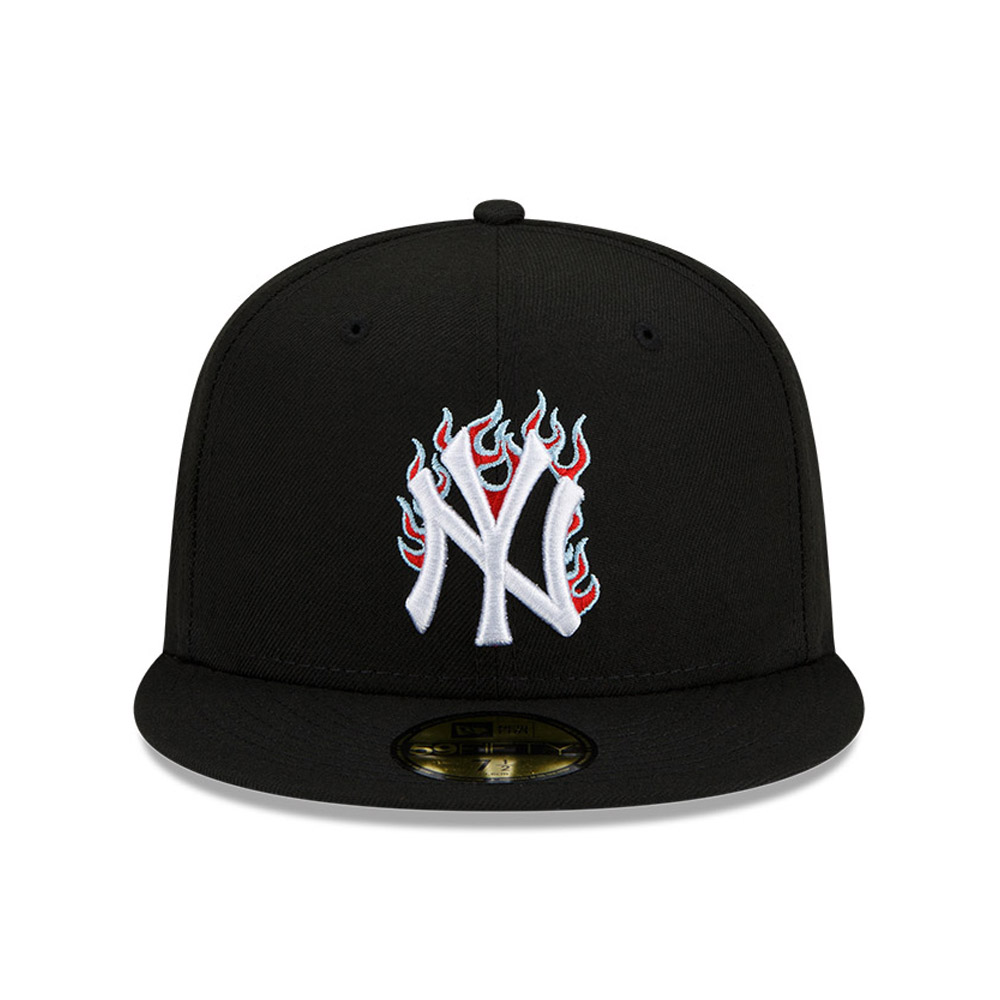 New York Yankees MLB 59FIFTY Fitted Hat for Men - Official Team Logo, Black & Fire Design - Perfect for Baseball Games, Sports Events & Streetwear Fashion