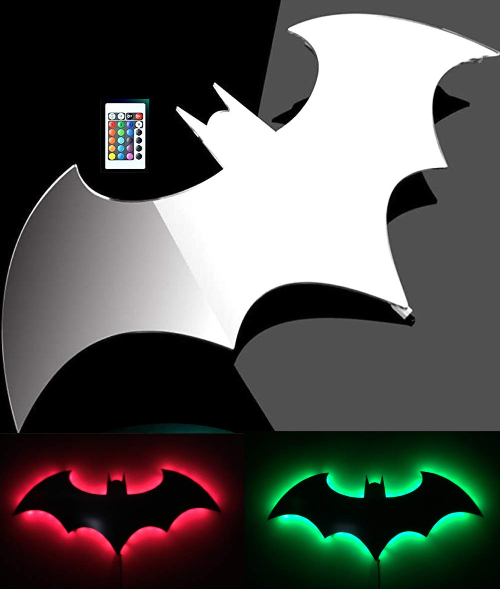 ZAGEVIVIN LED Batman Night Light - Colorful Remote Control Projection Lamp for Bedroom, Holiday Decoration Gift for Men - Perfect for Bedroom, KTV, Corridor & Wall Decor (Silver Multicolor) - Create Superhero Ambiance for Parties & Relaxing Evenings