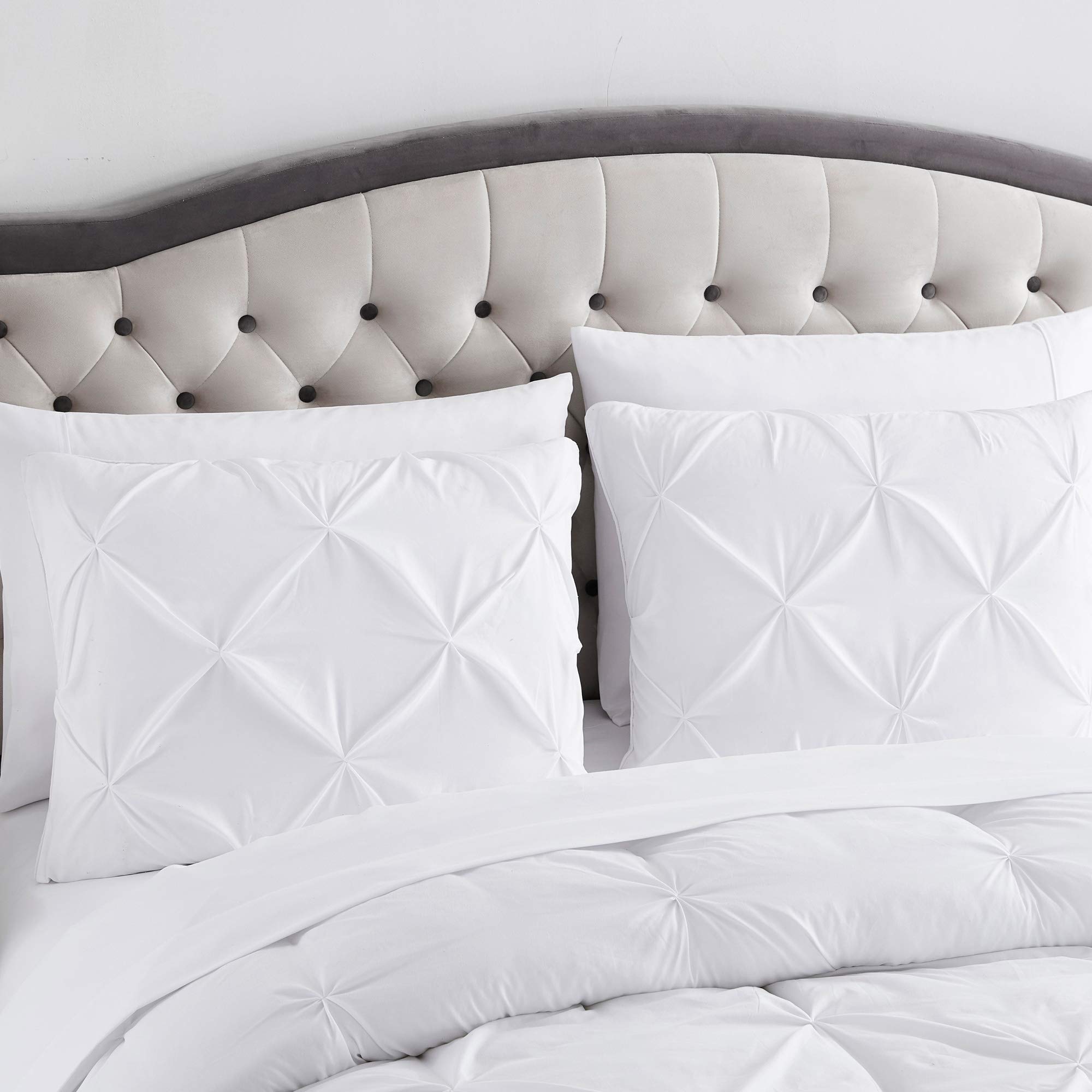 8-Piece Queen Comforter Set - Bed in a Bag with Bed Skirt, Fitted Sheet, Flat Sheet, 2 Pillowcases & 2 Shams | Pintuck White Luxury Bedding | Perfect for Master Bedroom, Guest Room & Hotel Style Decor