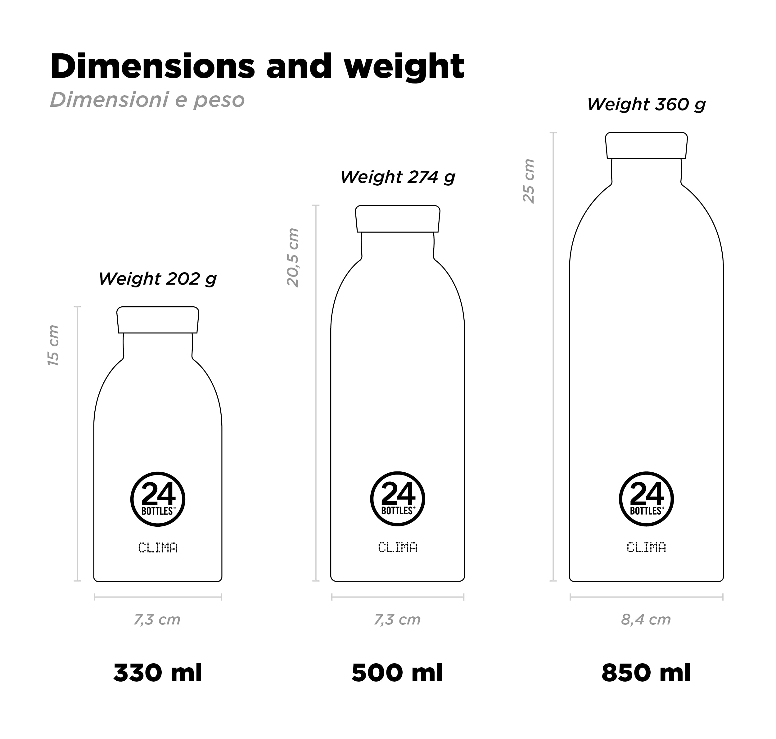 24Bottles Clima Insulated Water Bottle - 330ml/500ml/850ml Stainless Steel Thermos Flask, Double Wall Vacuum Insulation Keeps Drinks Hot/Cold for 24 Hours - Perfect for Hiking, Gym, Office & Travel