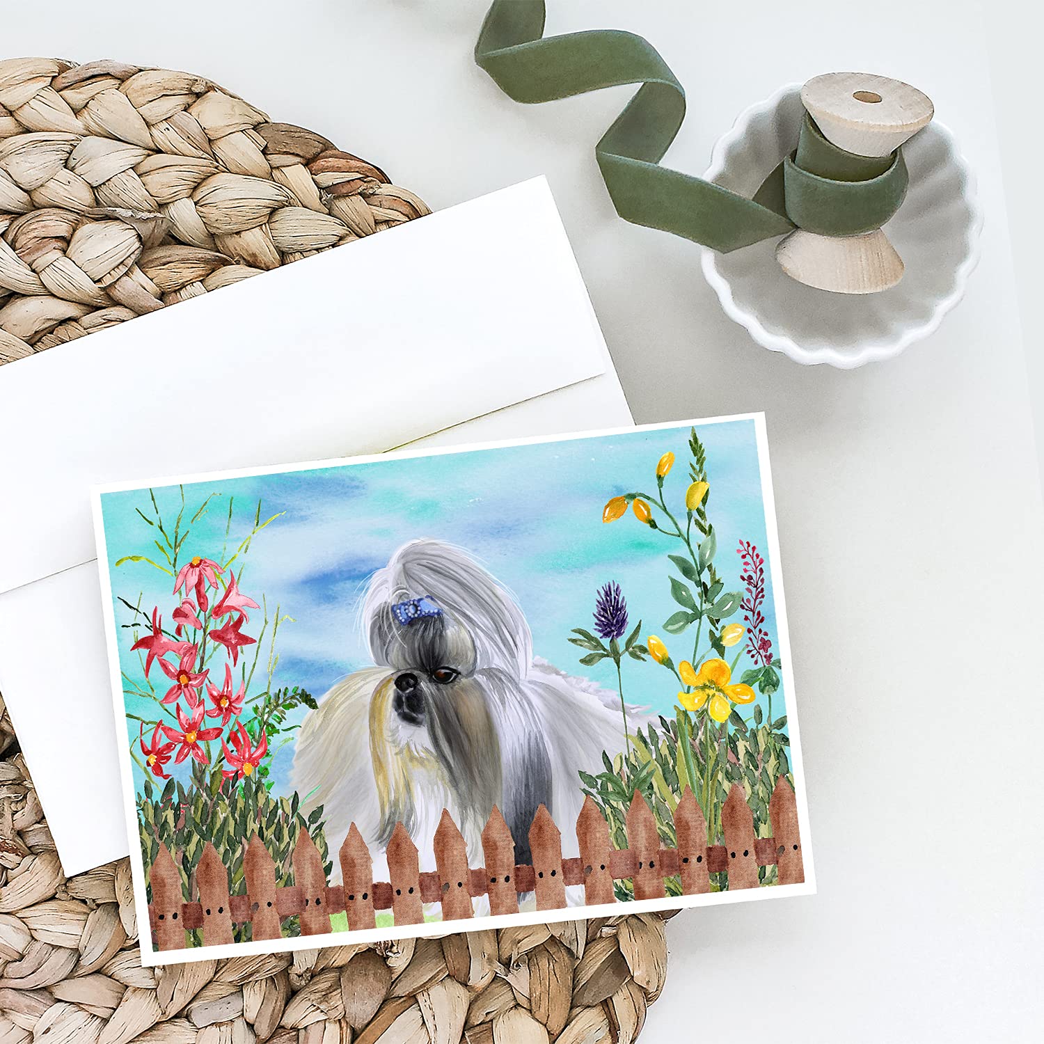 Shih Tzu Spring Greeting Cards - Pack of 8 Blank A7 Note Cards (5x7) with Envelopes | Whimsical Dog Lover Stationery for Birthdays, Thank You Notes & Spring Celebrations