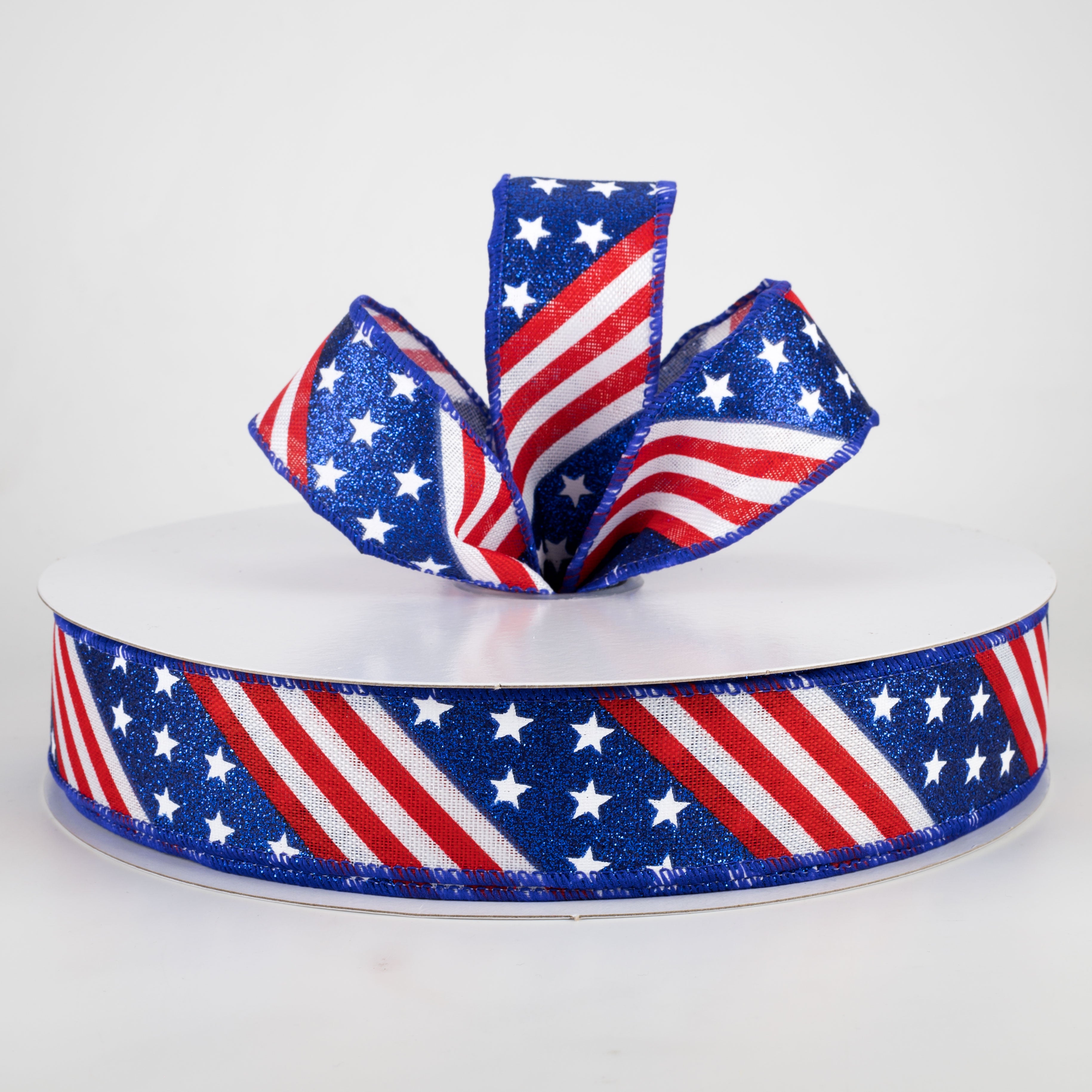 1.5 Inch Patriotic Diagonal Stars & Stripes Ribbon - 50 Yards Bulk Roll for Gift Wrapping, DIY Crafts, Party Decorations & Patriotic Events