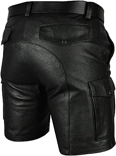 Men's Genuine Leather Belted Cargo Shorts - Stylish Casual Wear with Multiple Pockets | Perfect for Outdoor Adventures, Club Nights & Everyday Comfort