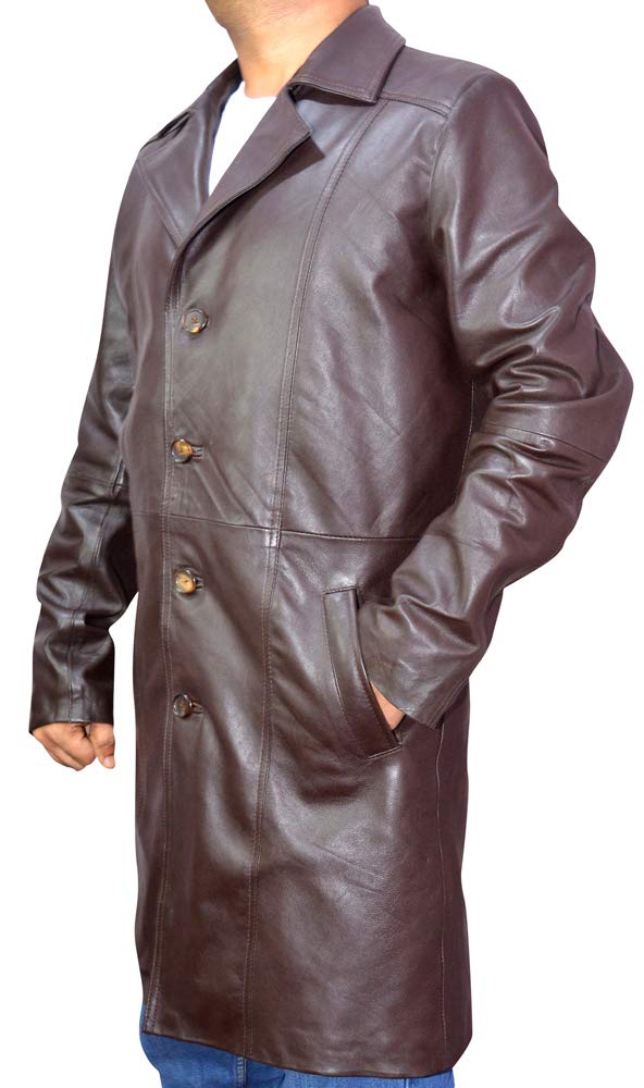 Genuine Sheepskin Leather Trench Coat for Men - Waterproof Rain Coat, Long 3/4 Length Real Leather Jacket - Premium Winter Outerwear for Business & Casual Wear | Perfect for Office, Dating & Outdoor Activities