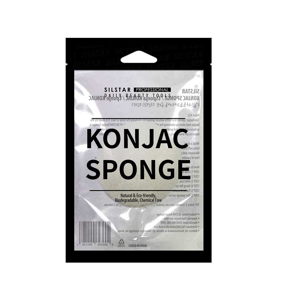 SILSTAR PROFESSIONAL KONJAC Facial & Bath Sponge - Gentle Cleansing for Dry & Mature Skin | 100% Natural Pure White Konjac | Perfect for Daily Skincare & Makeup Removal