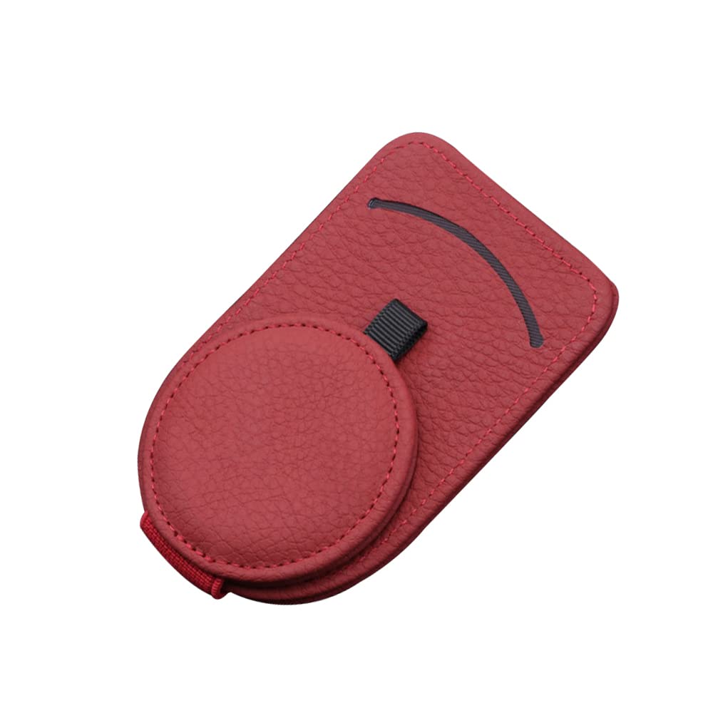 RIXERKOC Magnetic Car Visor Sunglasses Holder - Leather Eyeglass Hanger with Ticket Card Pocket, Red - Perfect for Driving, Travel, and Outdoor Adventures