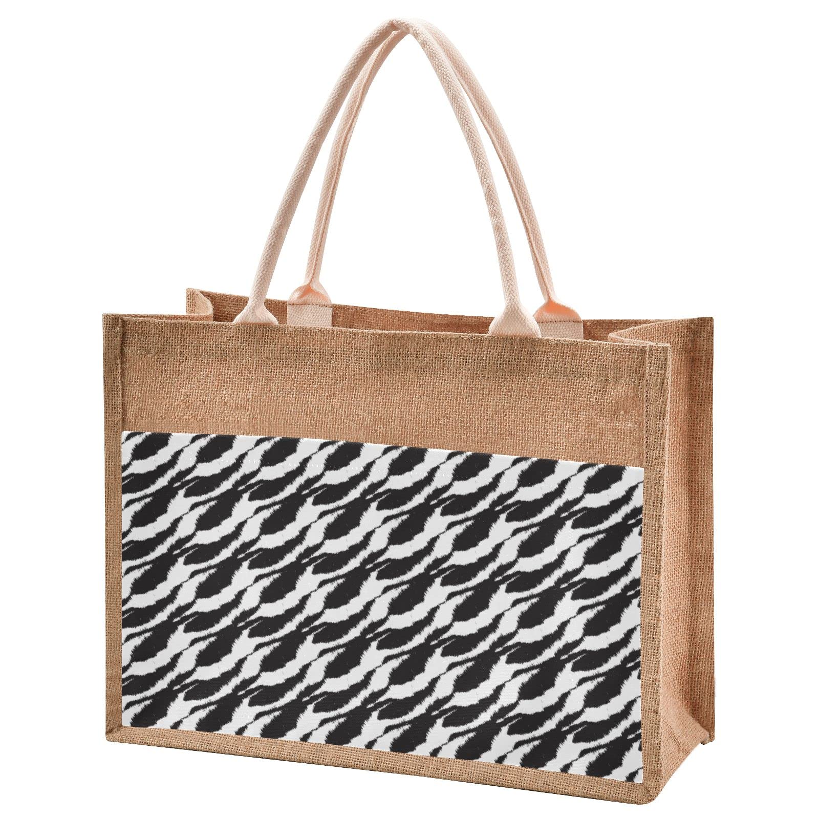 Eco-Friendly Jute Tote Bag with Zippered Pocket - Reusable Burlap Shopping Bag for Women (9.8