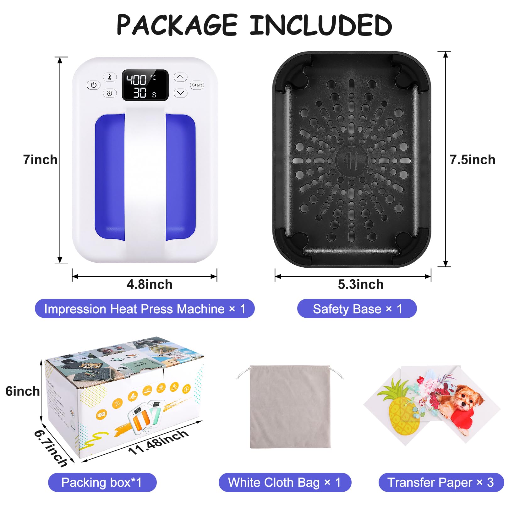 7×4.8 Inch Mini Heat Press Machine for T-Shirts, Hats & Bags - Portable DIY Heat Transfer Press for Clothing & Accessories (Blue) - Perfect for Home Crafting, Small Business & Personalized Gift Making