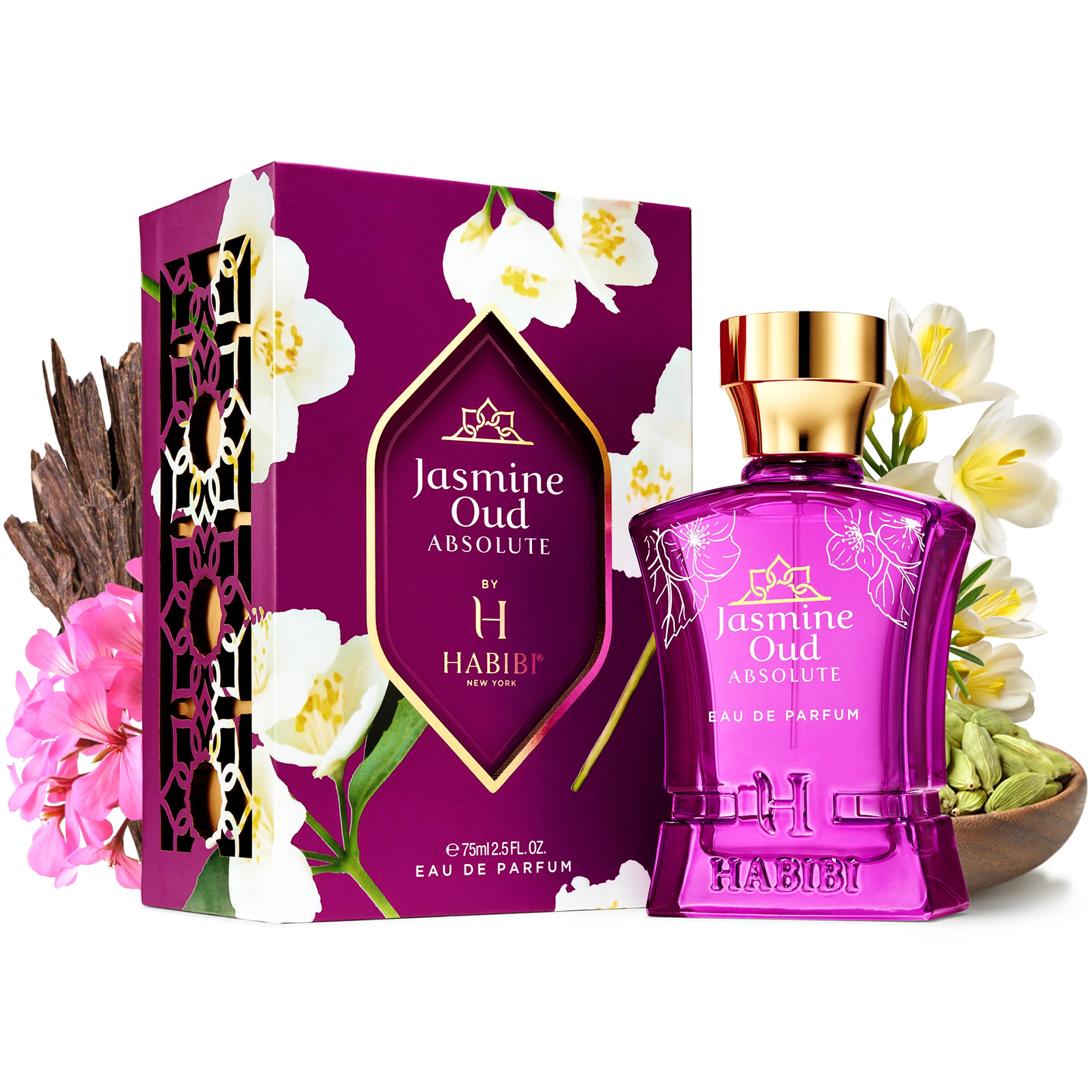 Premium Jasmine Oud Perfume for Women - Long Lasting Floral Eau de Parfum with Arabian Oud, Woody Musk, Leather & Floral Notes (2.5 Oz) - Perfect for Evening Events, Date Nights & Special Occasions