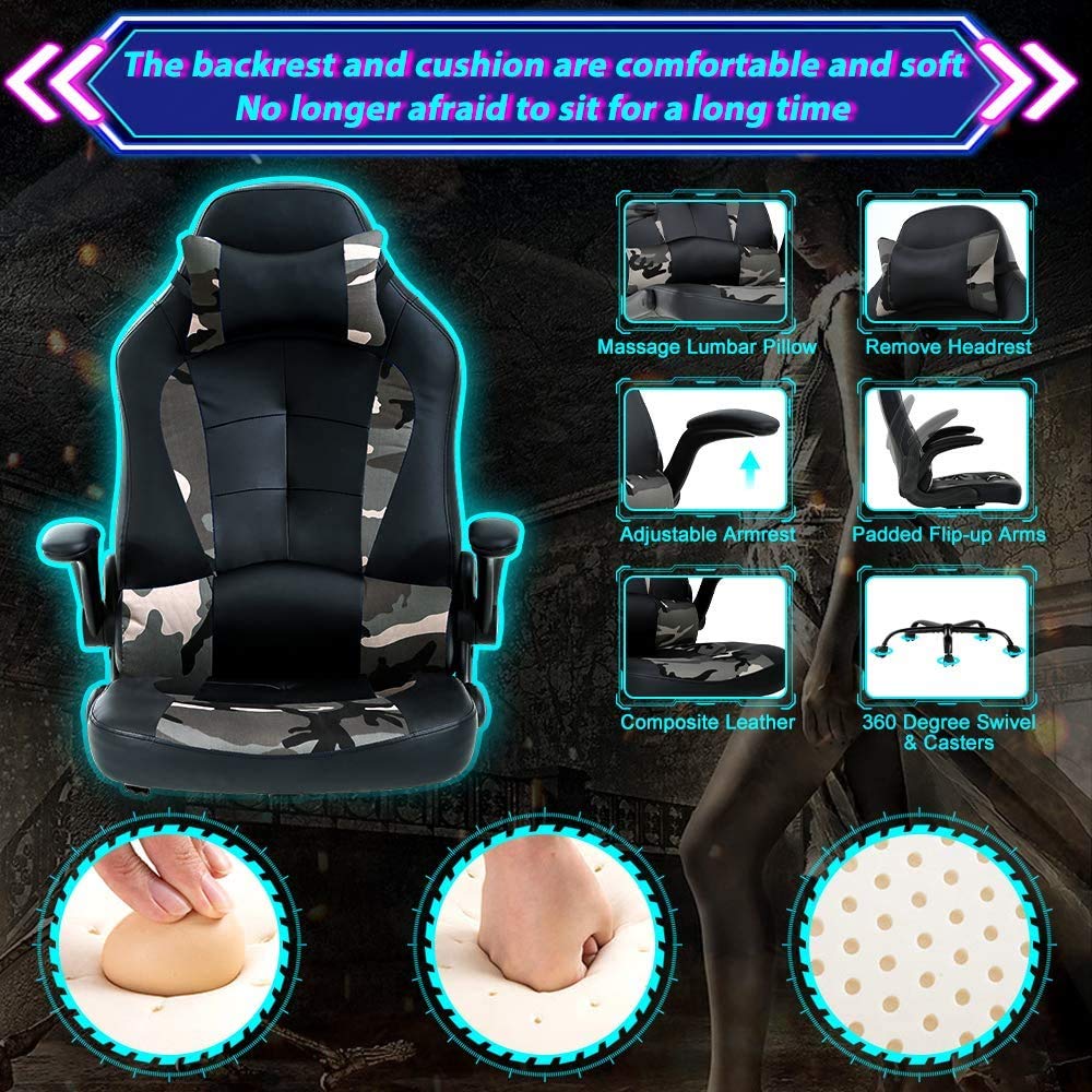 Ergonomic Gaming Chair with Massage - High Back PU Leather Office Racing Chair, Adjustable Swivel Computer Chair for Gamers & Professionals - Perfect for Esports, Home Office & Streaming Setup