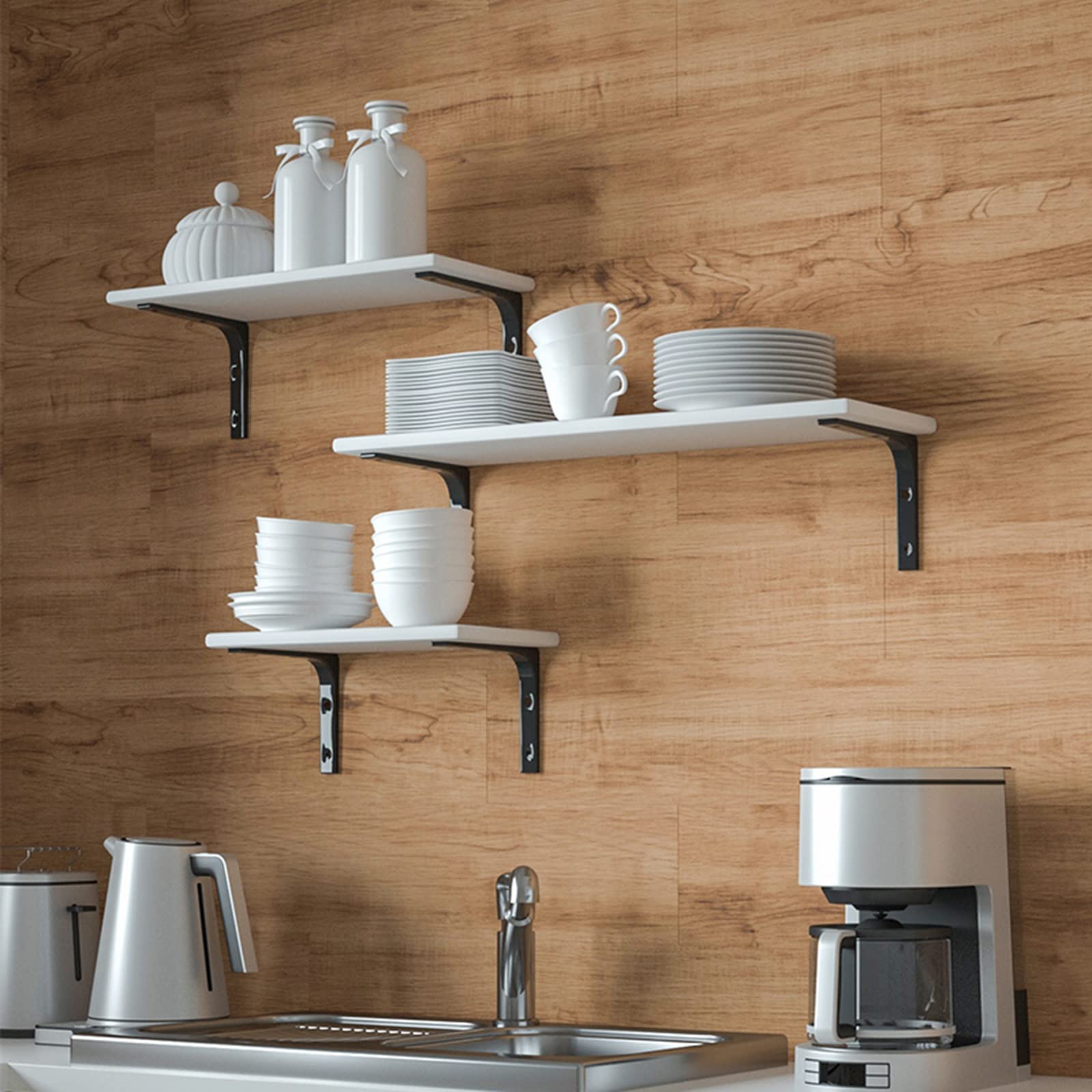 YFZN Black Metal Shelf Brackets - Heavy Duty L-Shaped Corner Braces (2 Pack) for Wall-Mounted Shelves, DIY Home Decor, Space Saving Right Angle Brackets - Perfect for Kitchen, Bathroom & Garage Storage Organization