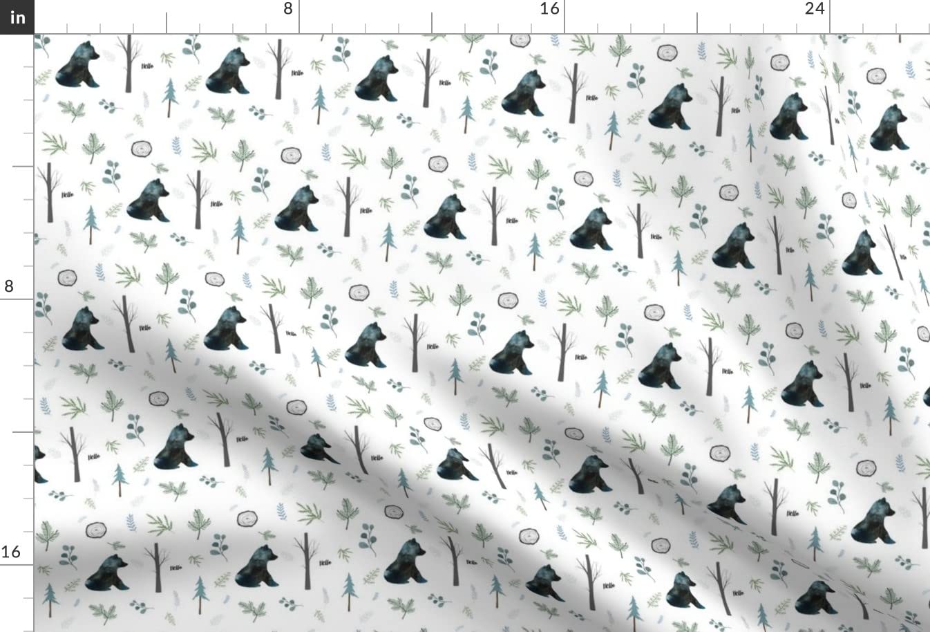Winter Bear Silhouette Blue Woodland Trees Printed Chiffon Fabric by The Yard - Soft Fashion Fabric for Sewing Dresses, Apparel & Home Decor - Perfect for Nursery Decor, DIY Projects and Seasonal Crafts