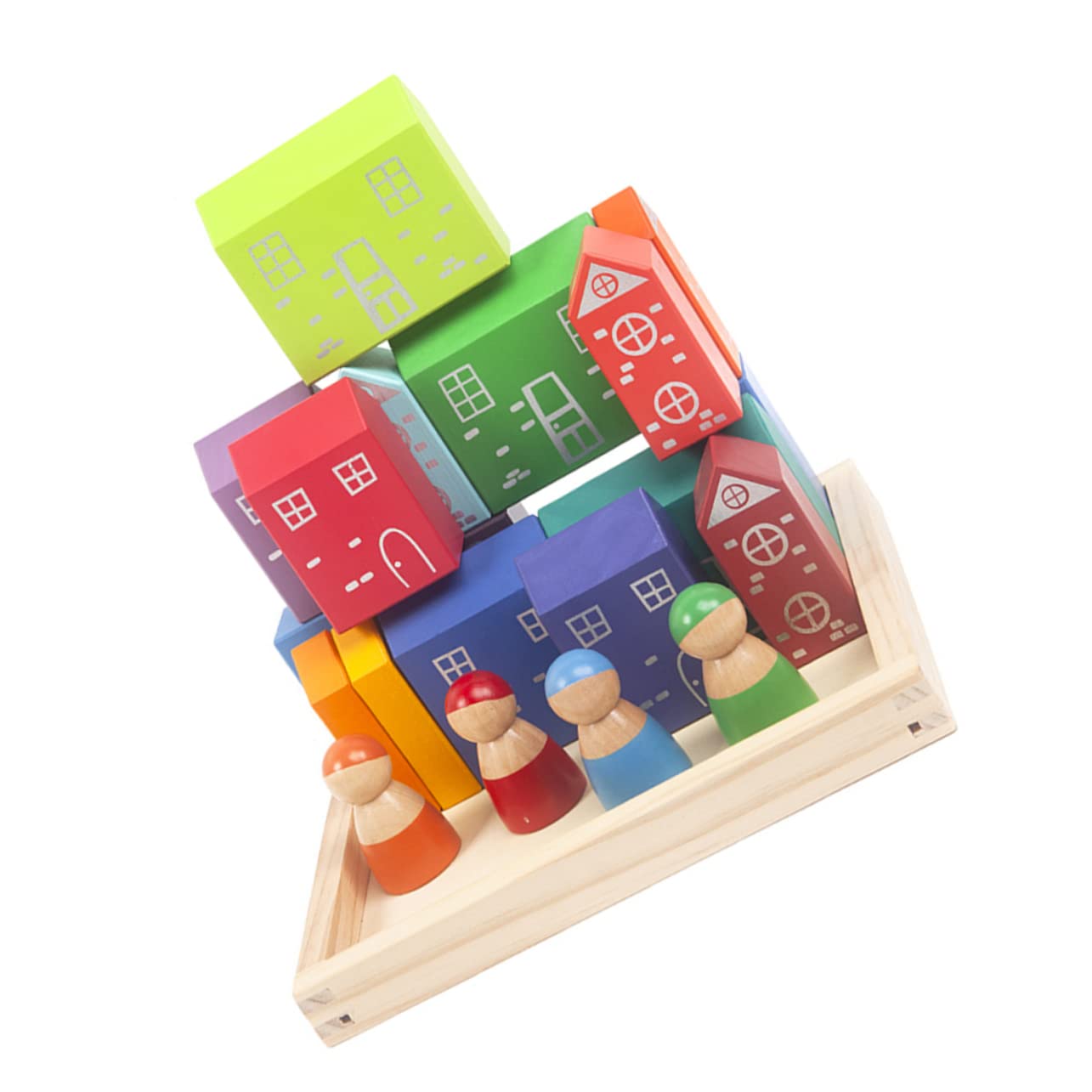 Vaguelly Wooden City Building Blocks Set - Stacking & Balancing Game for Kids, Educational STEM Toy for Creative Play - Perfect for Preschool Learning & Family Game Night