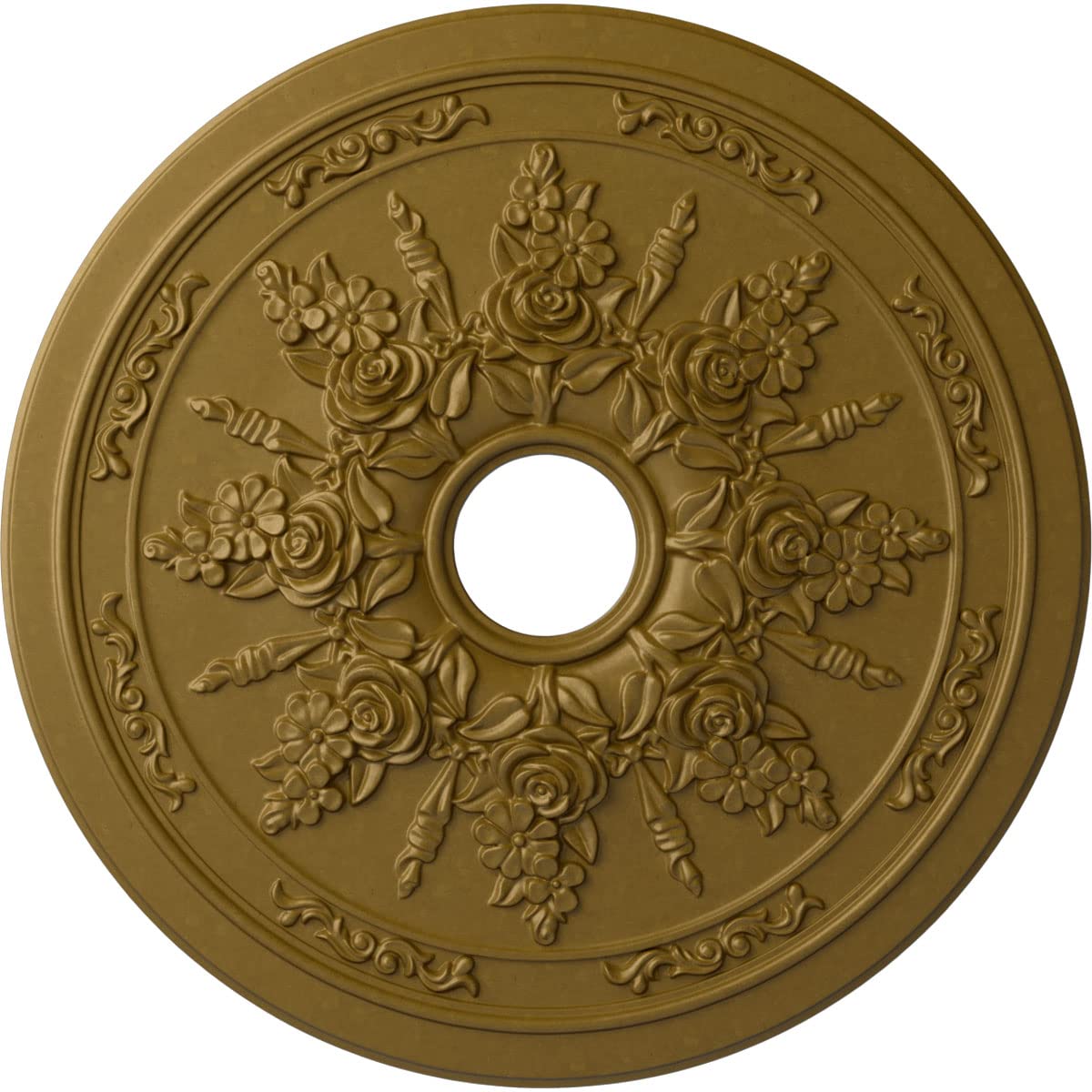 Ekena Millwork CM23ROGLS Hand-Painted Gold Rose & Ribbon Ceiling Medallion - 23 5/8