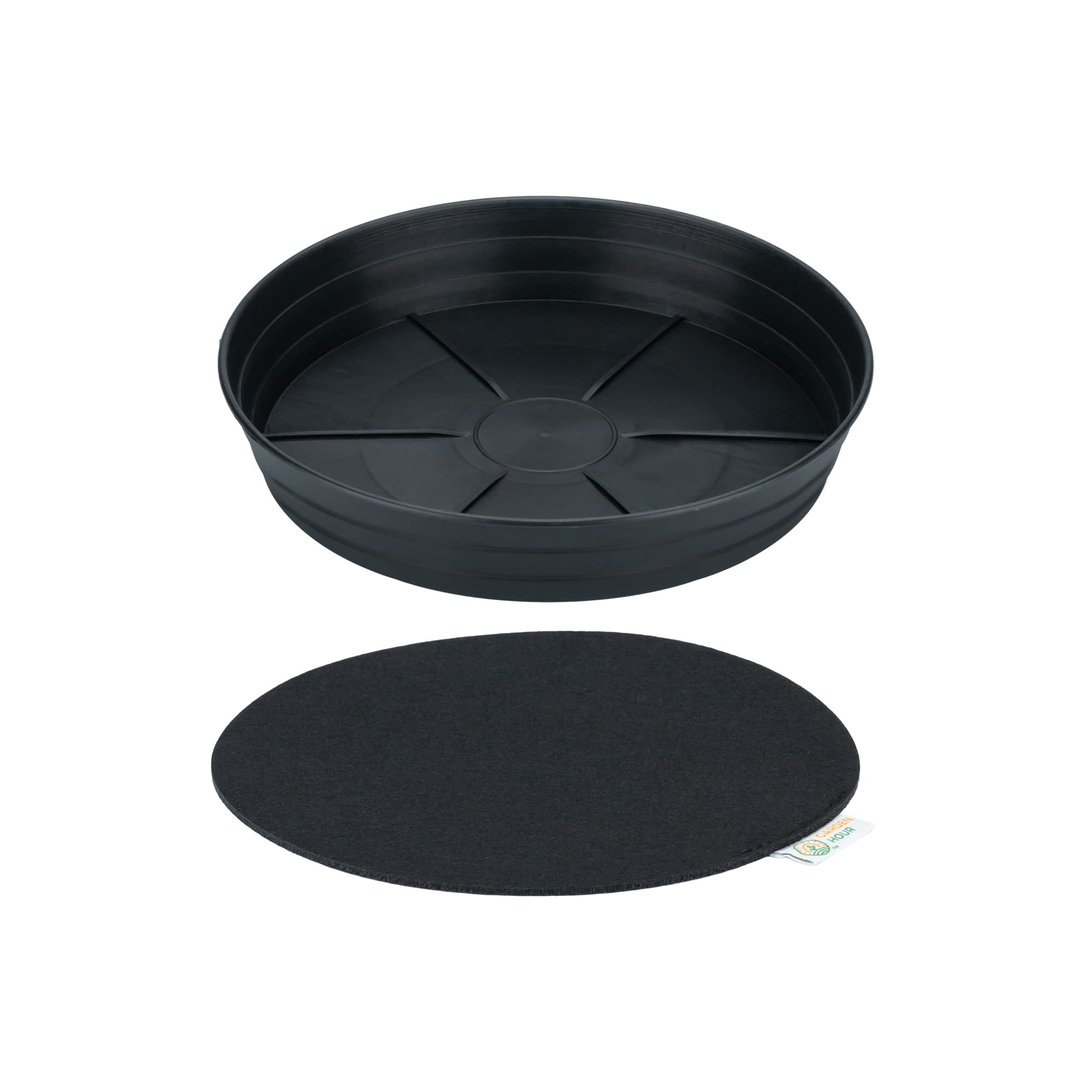 10 Inch Plastic Plant Saucers for Potted Plants - Extra Deep Drip Trays with Felt Mat for Floor Protection - Indoor Plant Trays Without Holes (10W x 1.7D in) - Perfect for Home, Office, and Garden Use