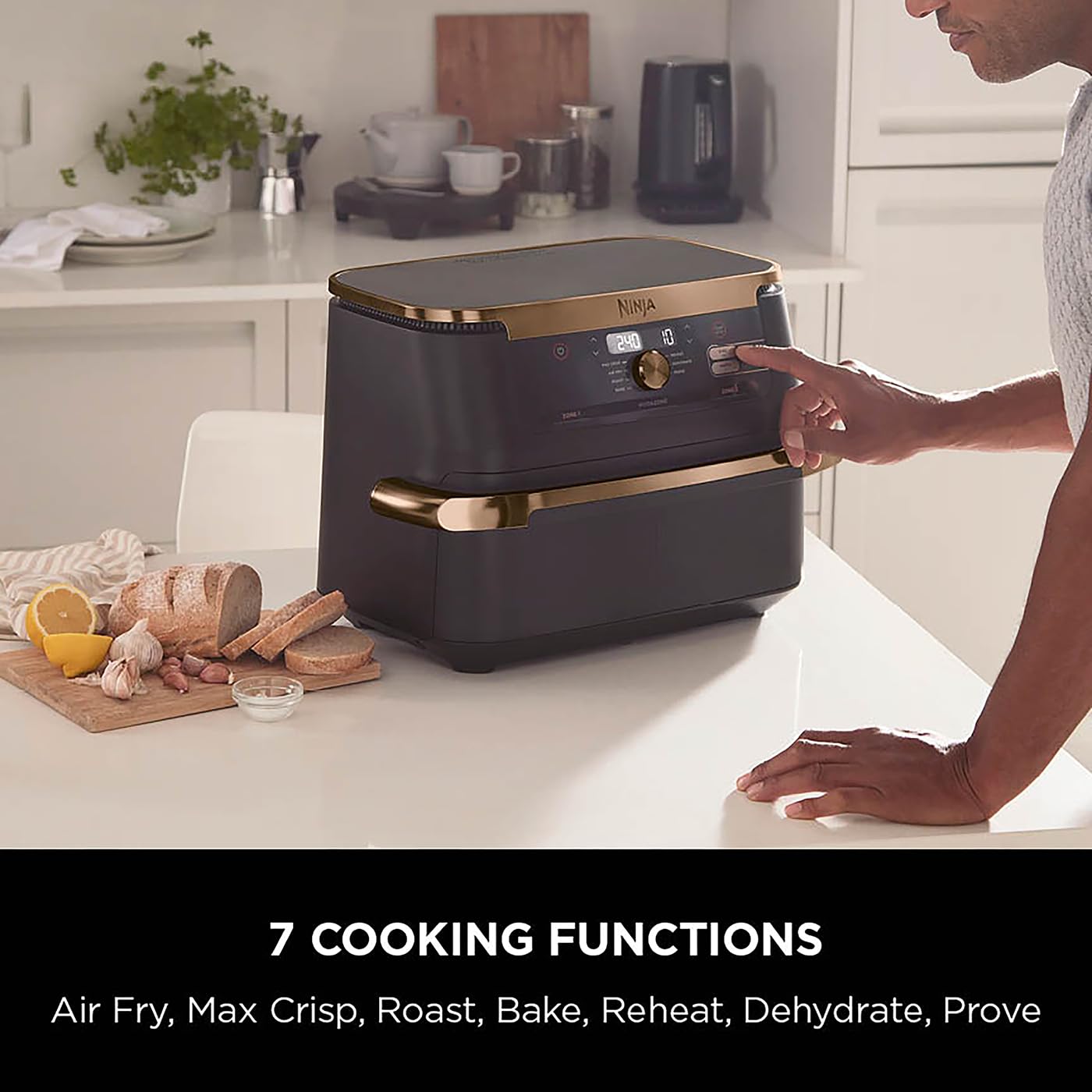 Ninja Foodi FlexDrawer Air Fryer - Dual Zone 10.4L Large Capacity with Removable Divider | 7-in-1 Multi Cooker for Air Frying, Roasting, Baking & Crisping | Non-Stick Dishwasher Safe Parts (Black/Copper) | Perfect for Family Dinners, Meal Prep & Healthy Cooking