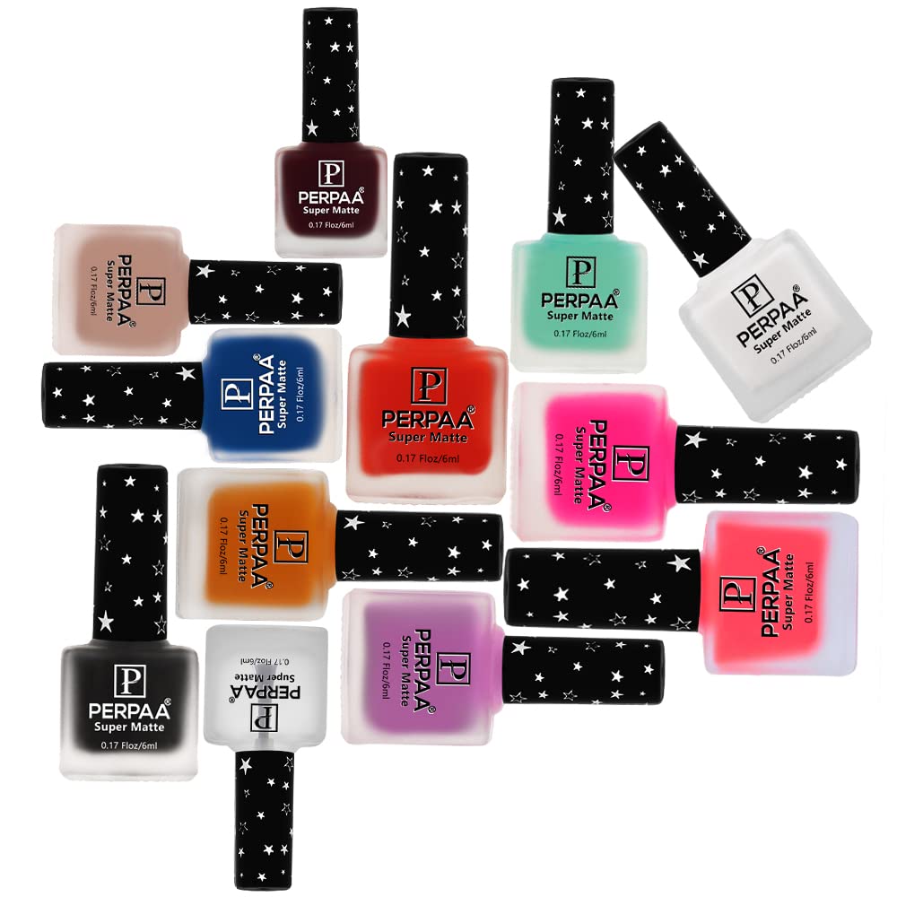PERPAA® Super Matte Nail Polish Set - 12 Long Lasting Chip Resistant Matte Finish Nail Paints for Women (6ml Each, Multi-Color Combo No.1) - Perfect for Home Manicures, Parties & Gifts
