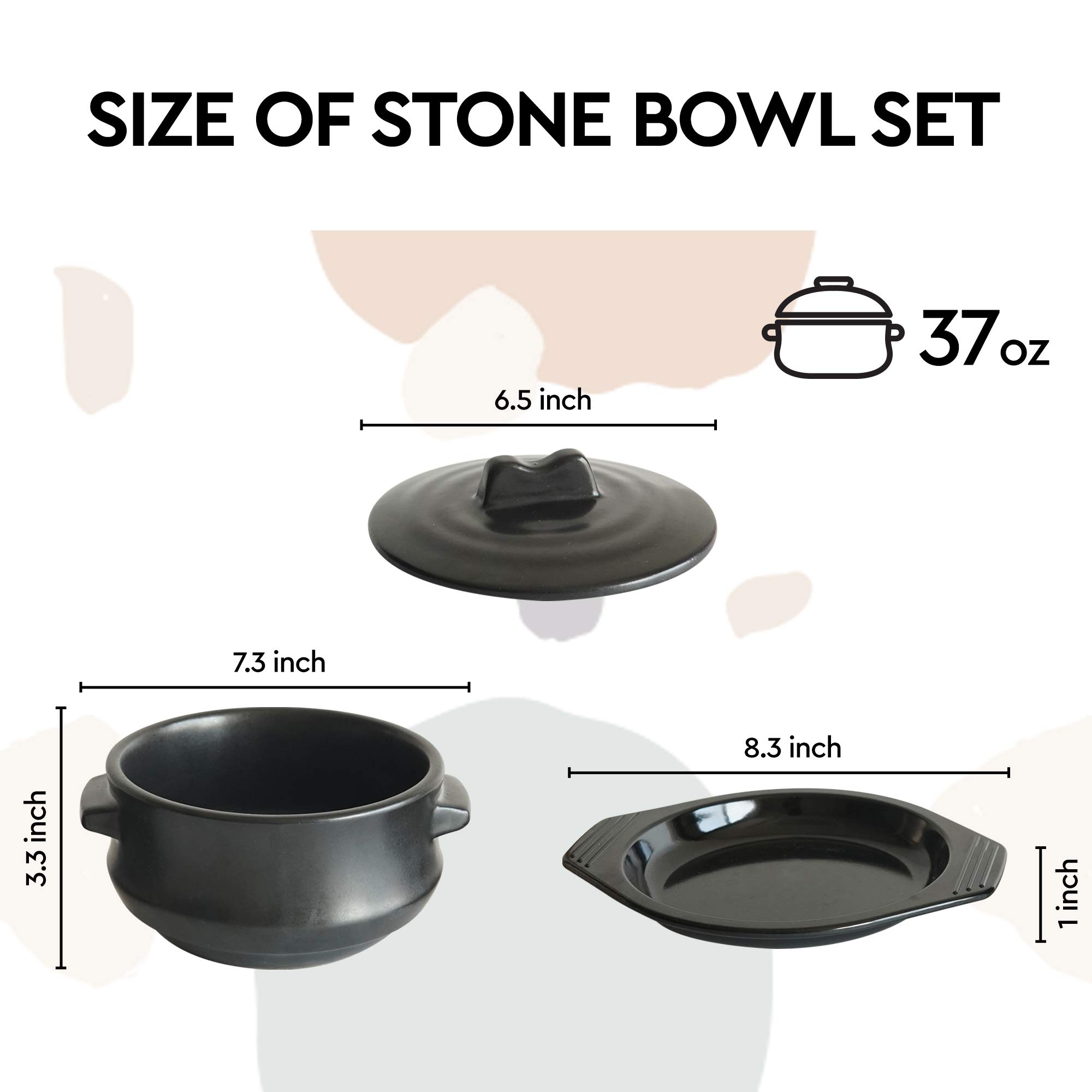 Premium Korean Stone Bowl with Lid & Platter - Authentic Clay Pot for Cooking Hot Pot, Dolsot Bibimbap, Soup & Stews | Traditional Korean Cookware for Home & Restaurant Use