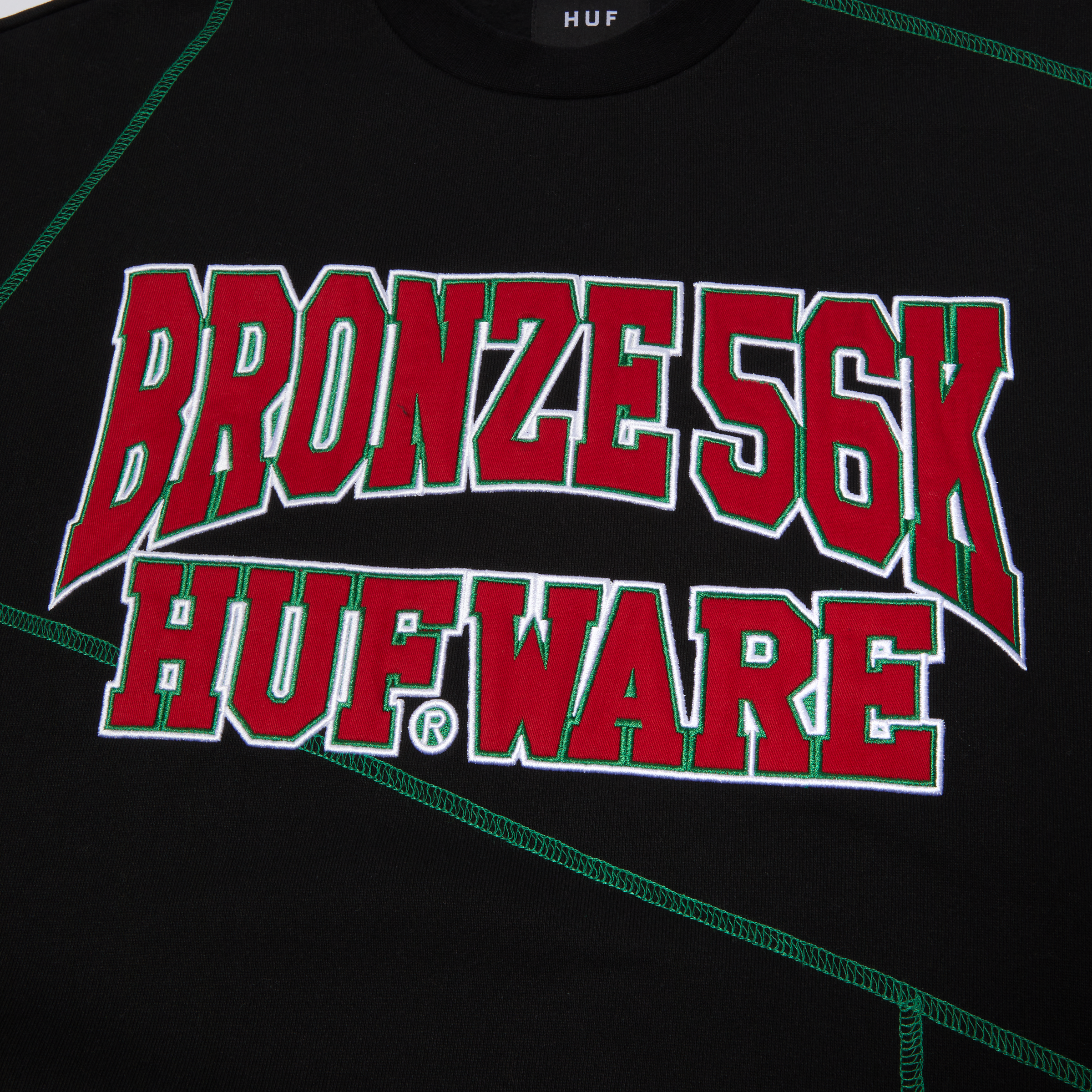 HUF X Bronze 56K Hufware Crewneck Sweatshirt - Black Men's Streetwear Pullover | Urban Fashion, Skate Style, Casual Wear for Everyday Outfits