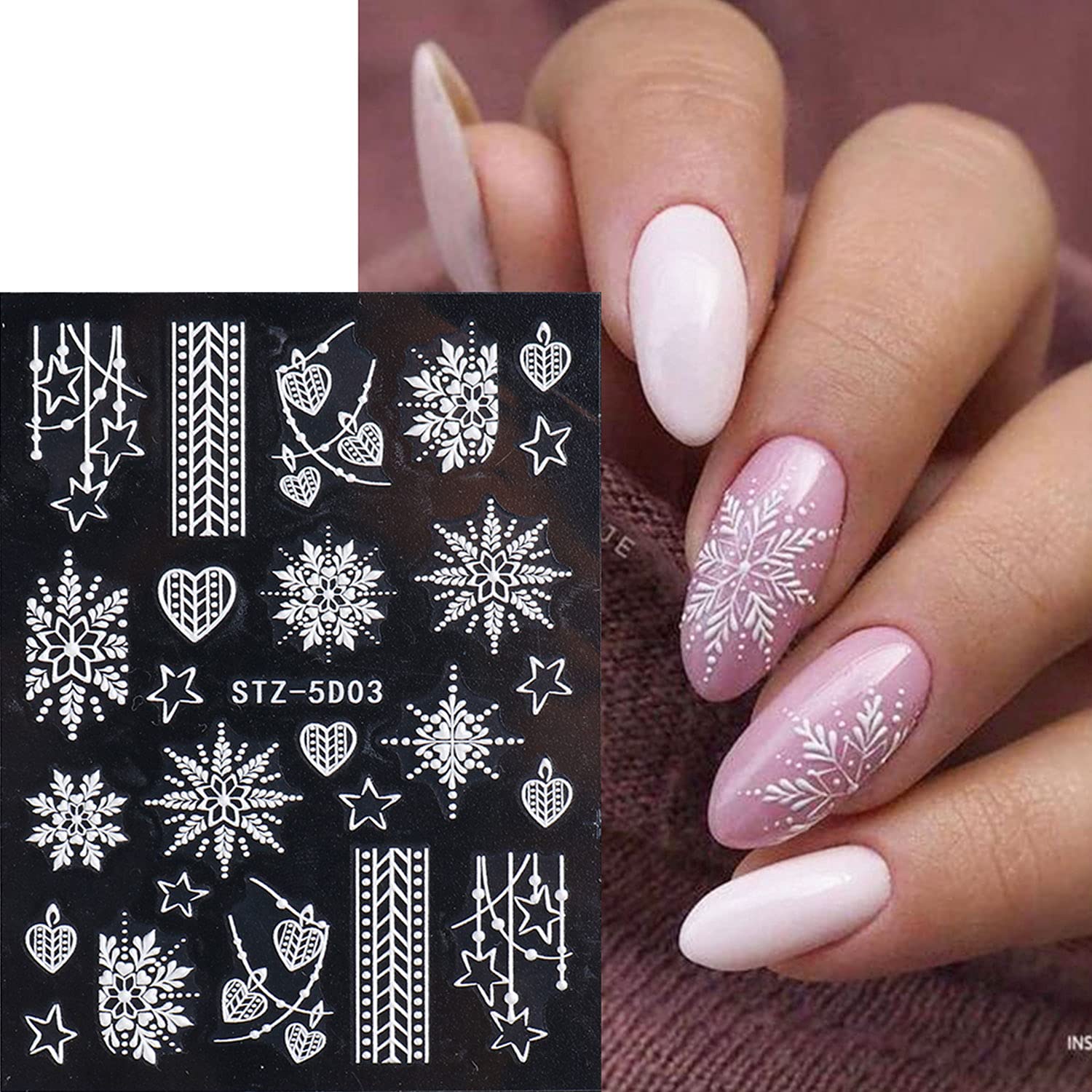 5D Stereoscopic Embossed Snowflake Nail Art Stickers - Christmas Nail Decals for Women, DIY Acrylic Nail Decorations, White Flower French Manicure Tips - Perfect for Holiday Parties, Winter Nail Designs & Gift Giving