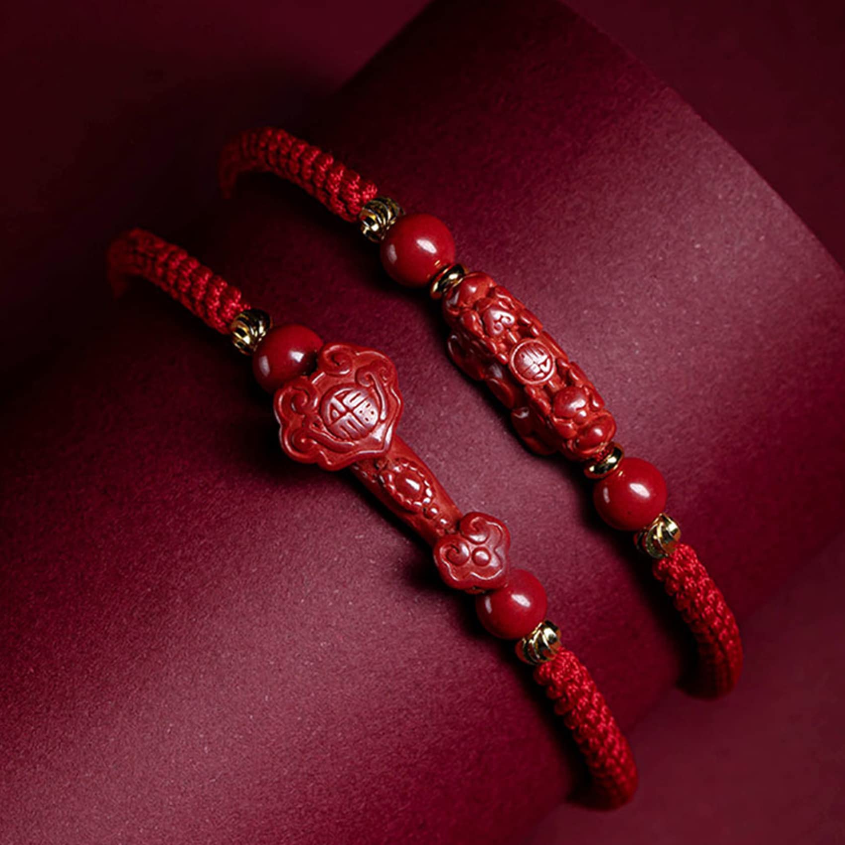 Natural Cinnabar Quartz Bracelet with Pixiu Charm - Feng Shui Adjustable Red String Bracelet for Women & Men - Reiki Chakra Healing Gemstone for Luck & Protection - Perfect for Meditation, Gifts & Spiritual Energy Balancing