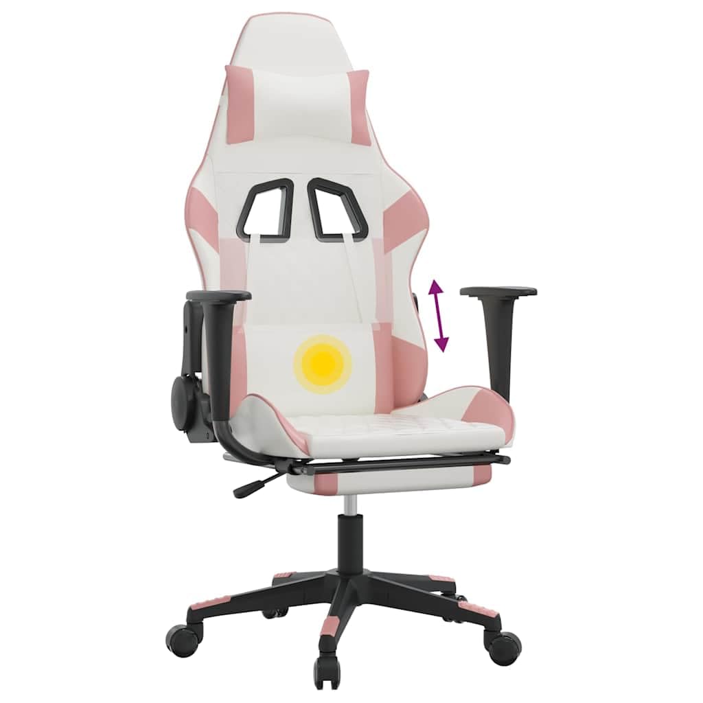 Ergonomic Massage Gaming Chair with Adjustable Footrest - White & Pink Faux Leather Recliner for PC/Console Gamers (16.55 lbs) - Perfect for Home Office, Gaming Setup & Relaxation
