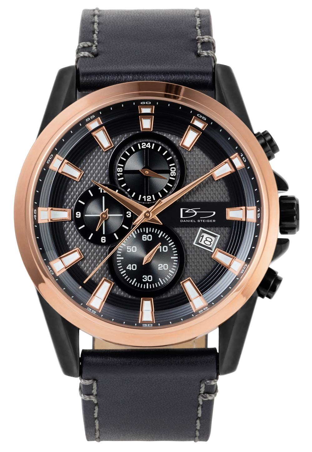 Daniel Steiger Men's Contender Chronograph Watch - Date Display, Rugged Stitched Leather Strap, 50M Water Resistant - Perfect for Business, Casual & Outdoor Adventures