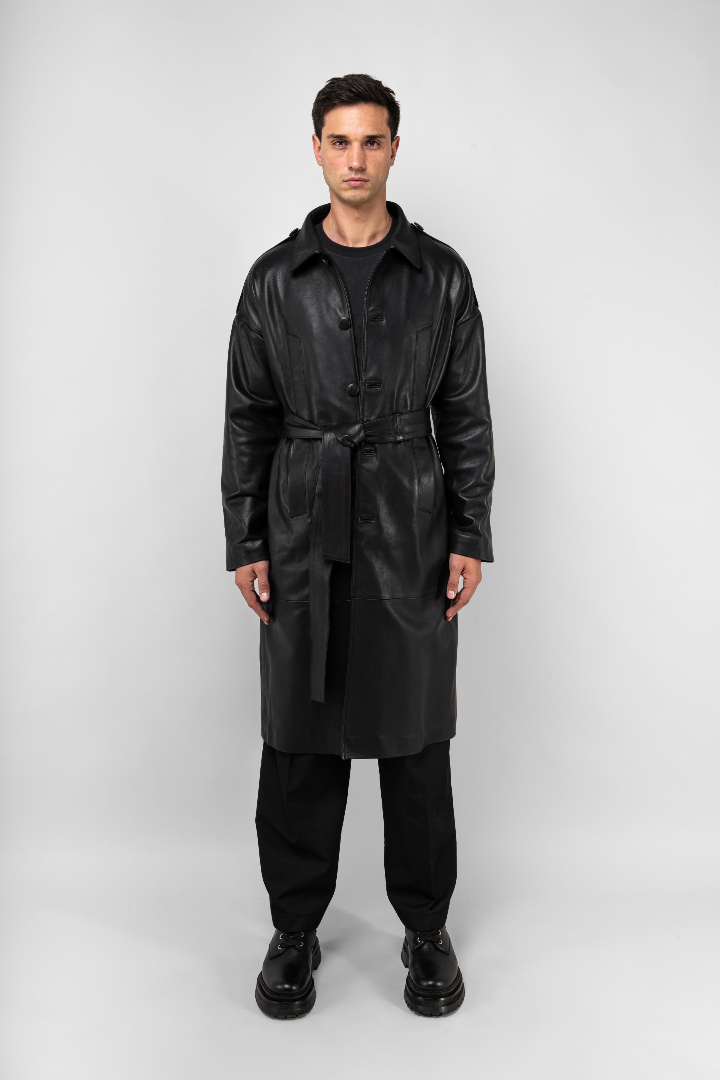 Men's Drop Shoulder Leather Trench Coat - Stylish Waterproof Outerwear for Fall & Winter | Perfect for Business, Dating & Formal Occasions