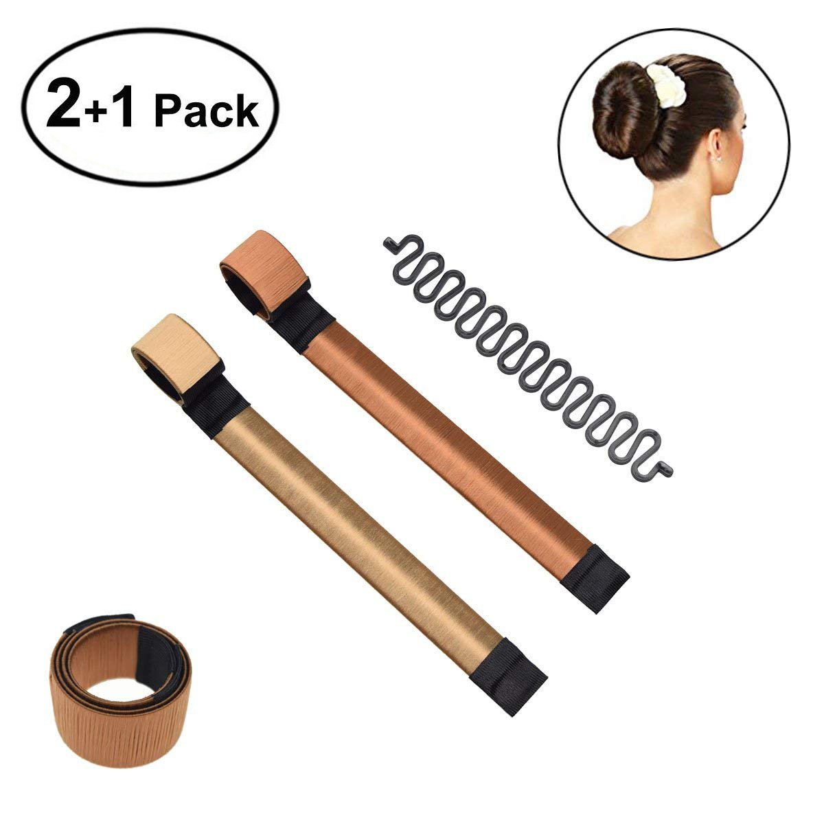 2PCS Hair Bun Maker Set for Women & Girls - Quick & Easy DIY Donut Styling Disk, French Twist Hairstyle Tool (Light Coffee + Light Yellow) - Perfect for Parties, Weddings & Everyday Hairstyling