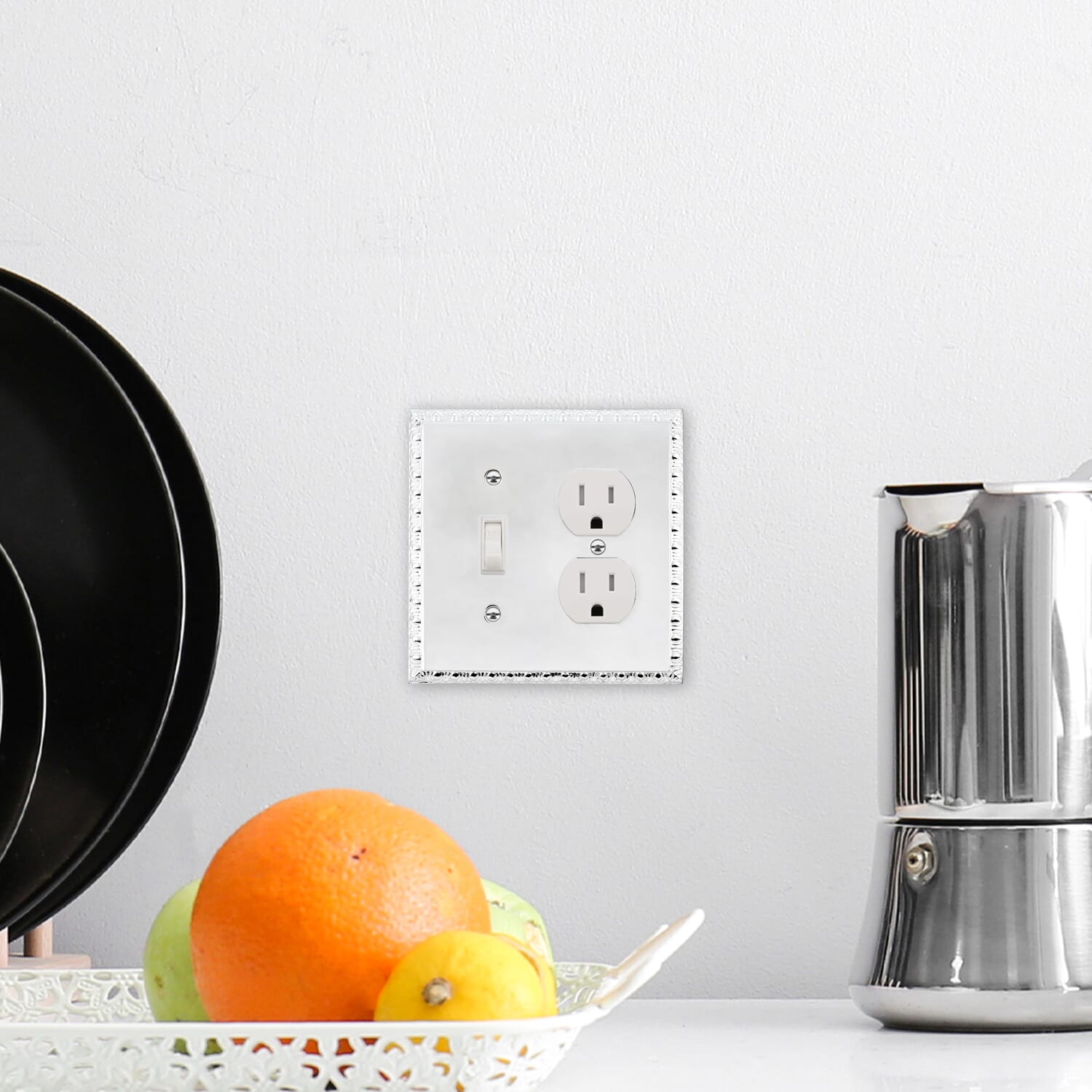 Bright Chrome Egg & Dart Switch Plate Cover with Toggle & Outlet - Elegant Electrical Outlet Cover for Home, Office & Commercial Decor