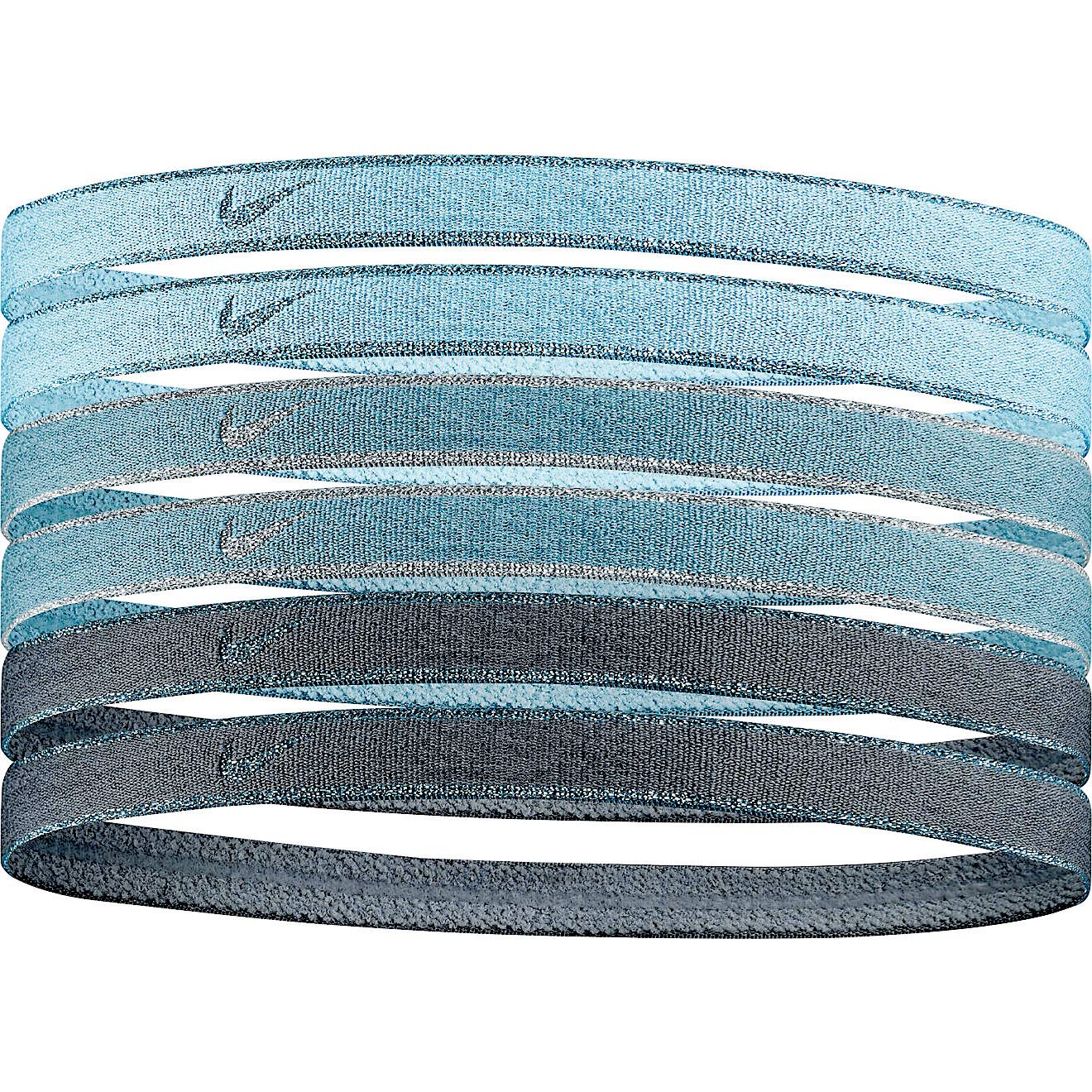 Nike 6-Pack Metallic Blue Swoosh Sport Headbands for Women & Men - Non-Slip Silicone Grip - Sweat Absorbent Workout Headbands for Running, Yoga, Tennis & Gym