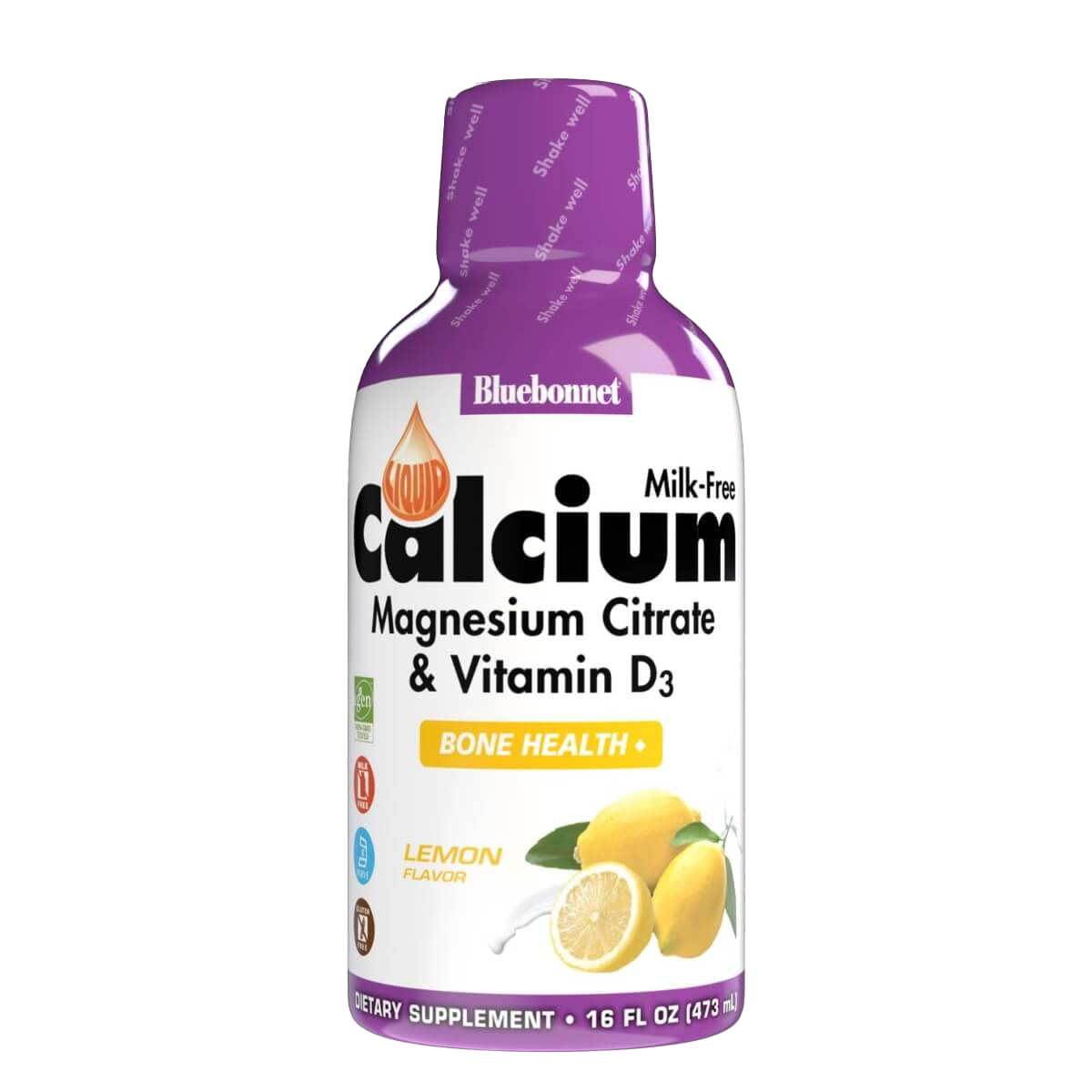 Bluebonnet Liquid Calcium Magnesium Citrate with Vitamin D3 - 16 Fl Oz Lemon Flavor for Bone Health & Immune Support - Perfect for Daily Supplementation & Active Lifestyles