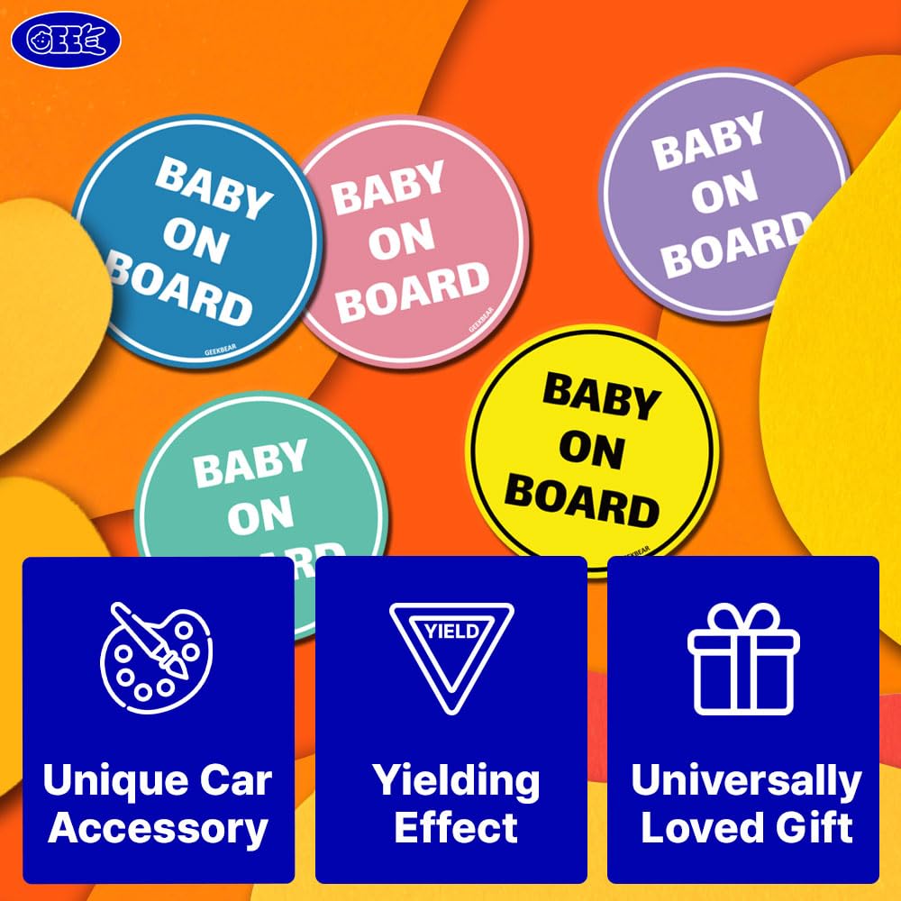 GEEKBEAR Baby on Board Car Stickers (Apricot, 2-Pack) - Funny & Cute Window Decals for Baby Safety - Perfect for Family Cars, SUVs & Minivans - Waterproof Vinyl Bumper Stickers for Parents