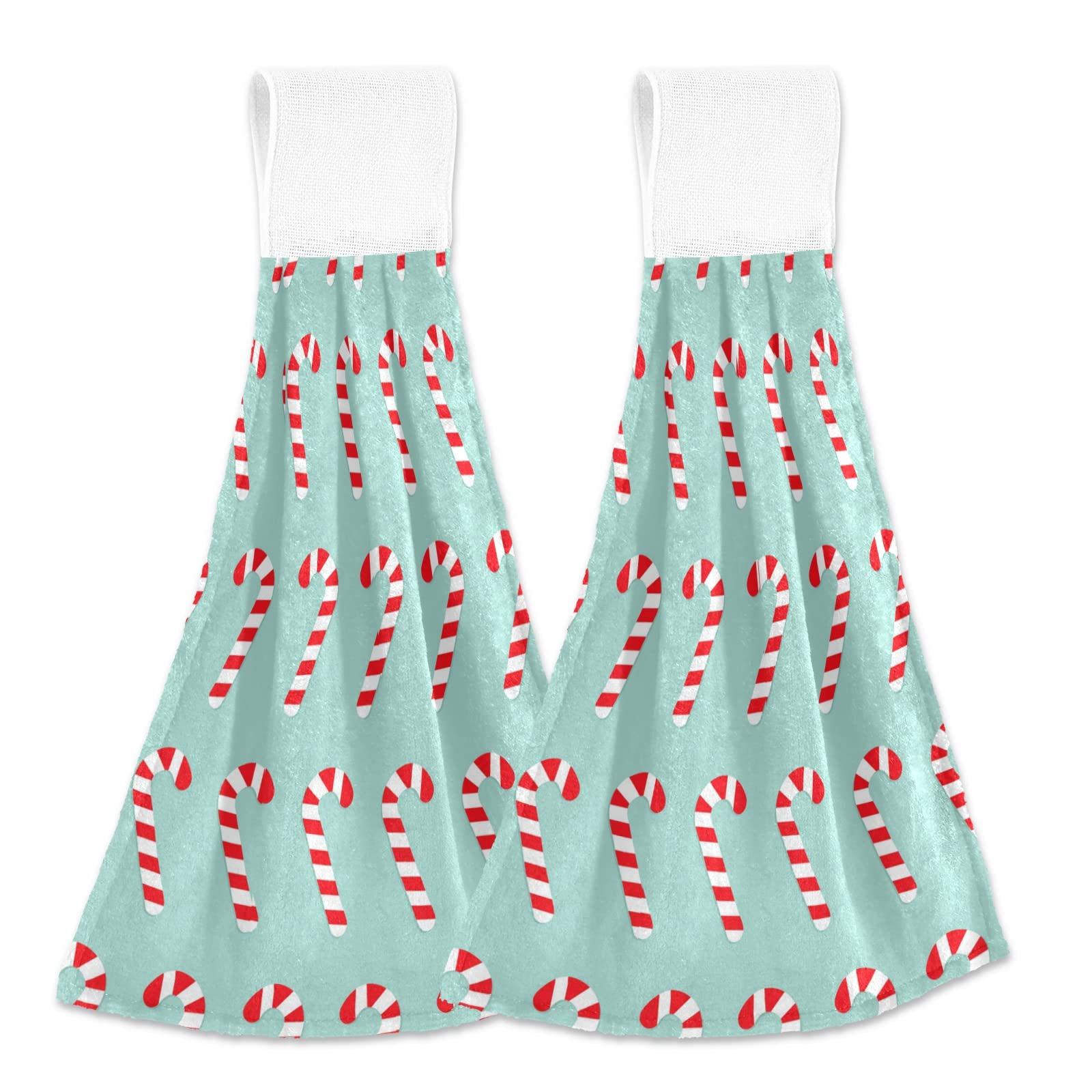2-Pack Soft Absorbent Christmas Candy Cane Hand Towels for Kitchen - Hanging Dish Cloths & Tea Towels Set for Bathroom, Laundry Room - Perfect for Holiday Decor, Dish Drying & Hand Wiping