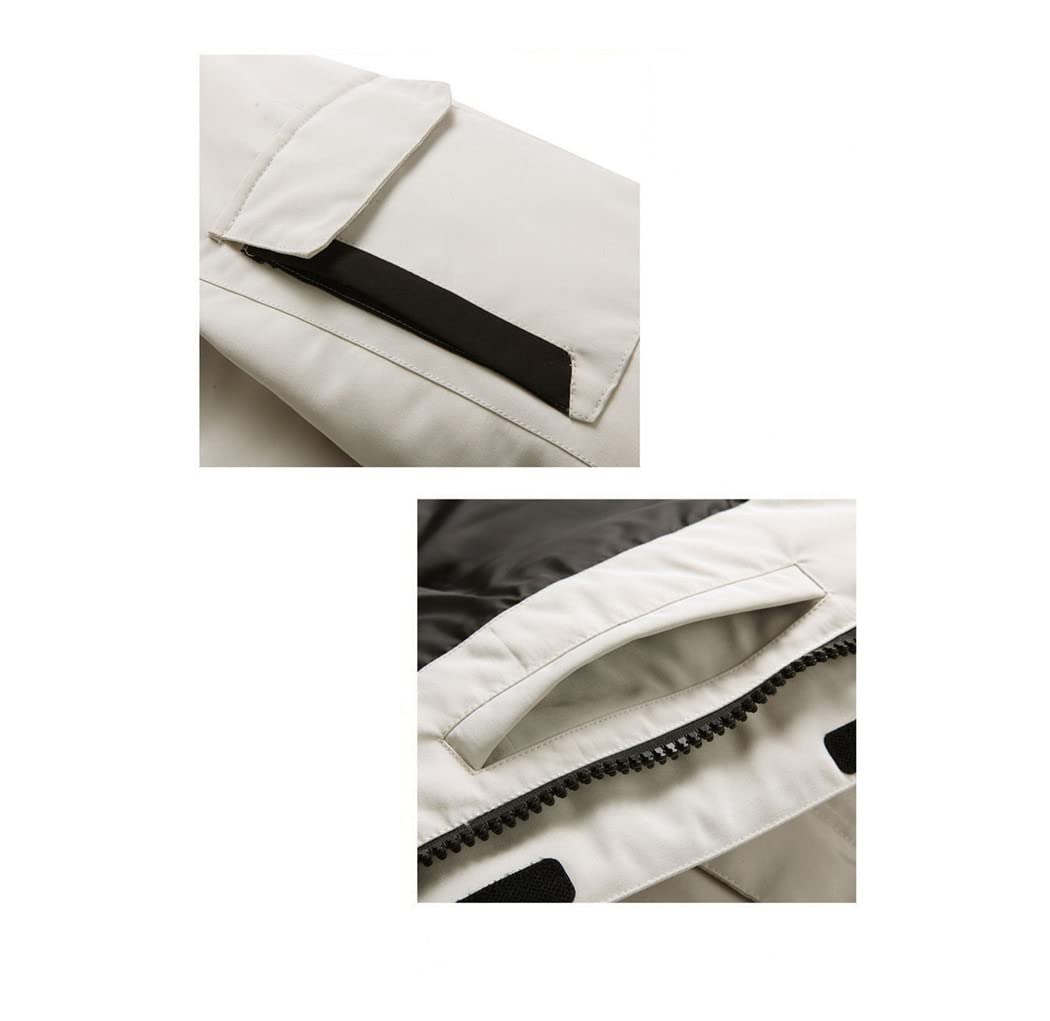 Men's White Duck Down Jacket - Warm Hooded Puffer Coat with Cargo Pockets | Winter Thermal Parka for Outdoor Activities & Couple Style