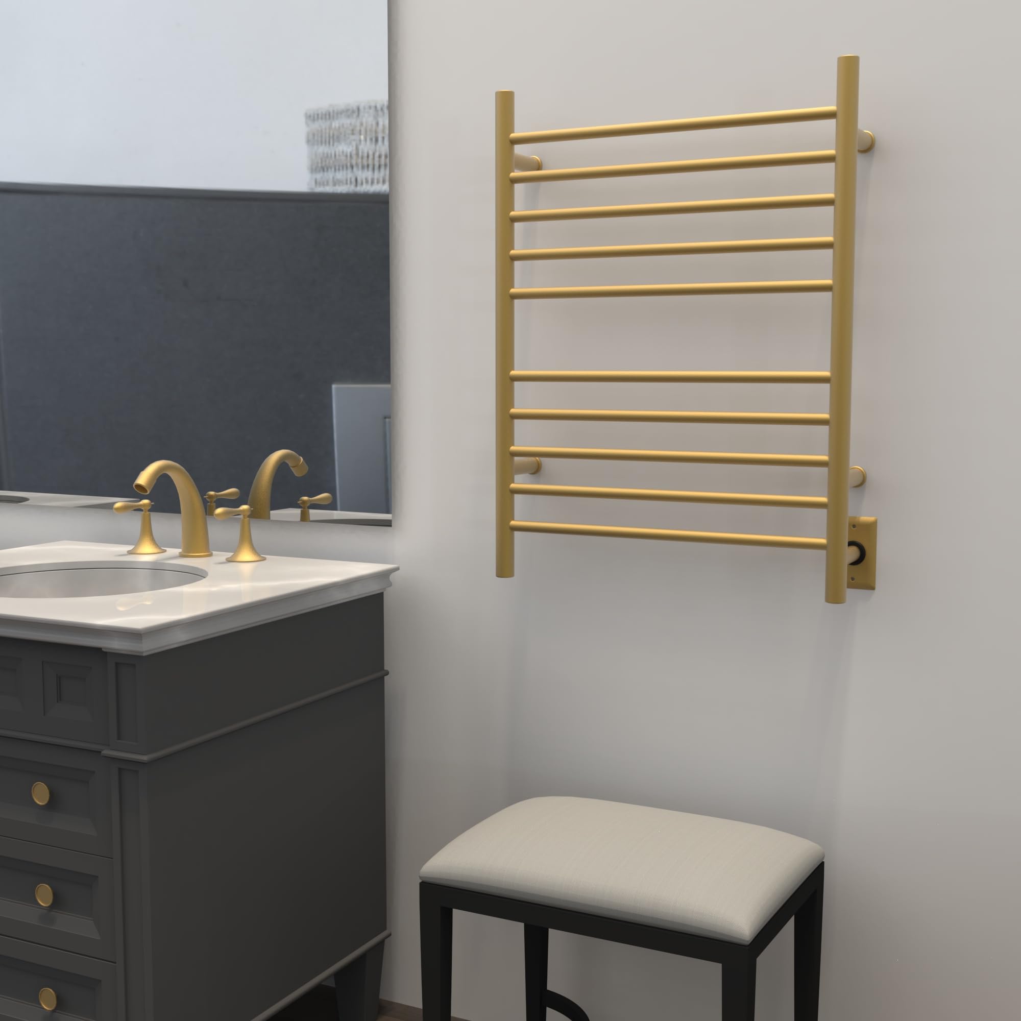 Amba RWH-SSB 10 Bar Towel Warmer - Hardwired & Plug-in Combo - Satin Brass Finish - Perfect for Bathrooms, Spas & Luxury Home Decor