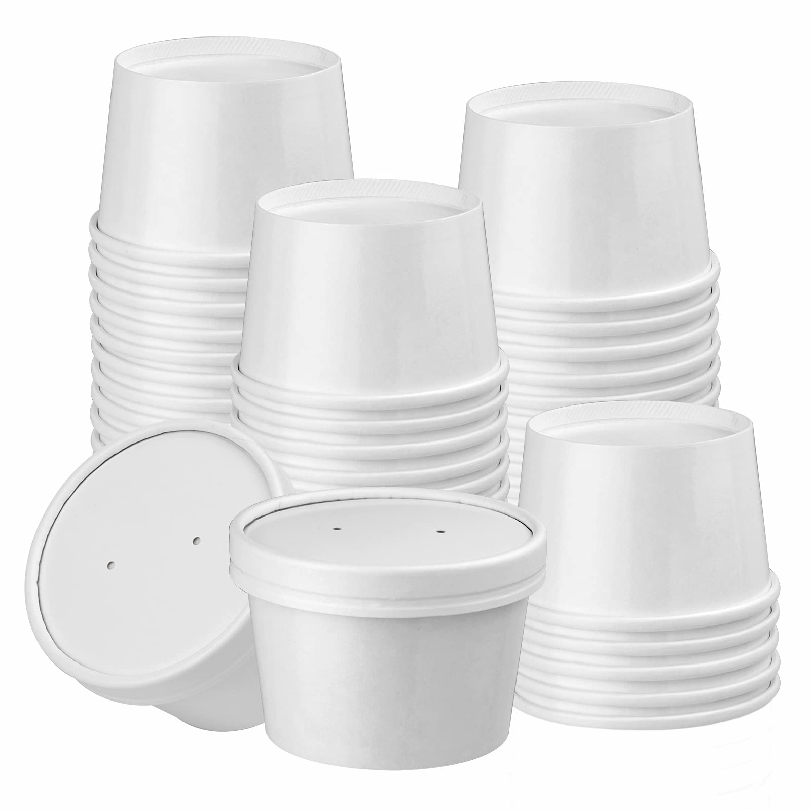8 oz 50 Pack Disposable White Paper Soup Containers with Lids - Leak Proof Food Storage Cups for Restaurants, Takeout, Ice Cream & Hot Beverages - Perfect for To-Go Lunches, Catering Events and Food Delivery Services